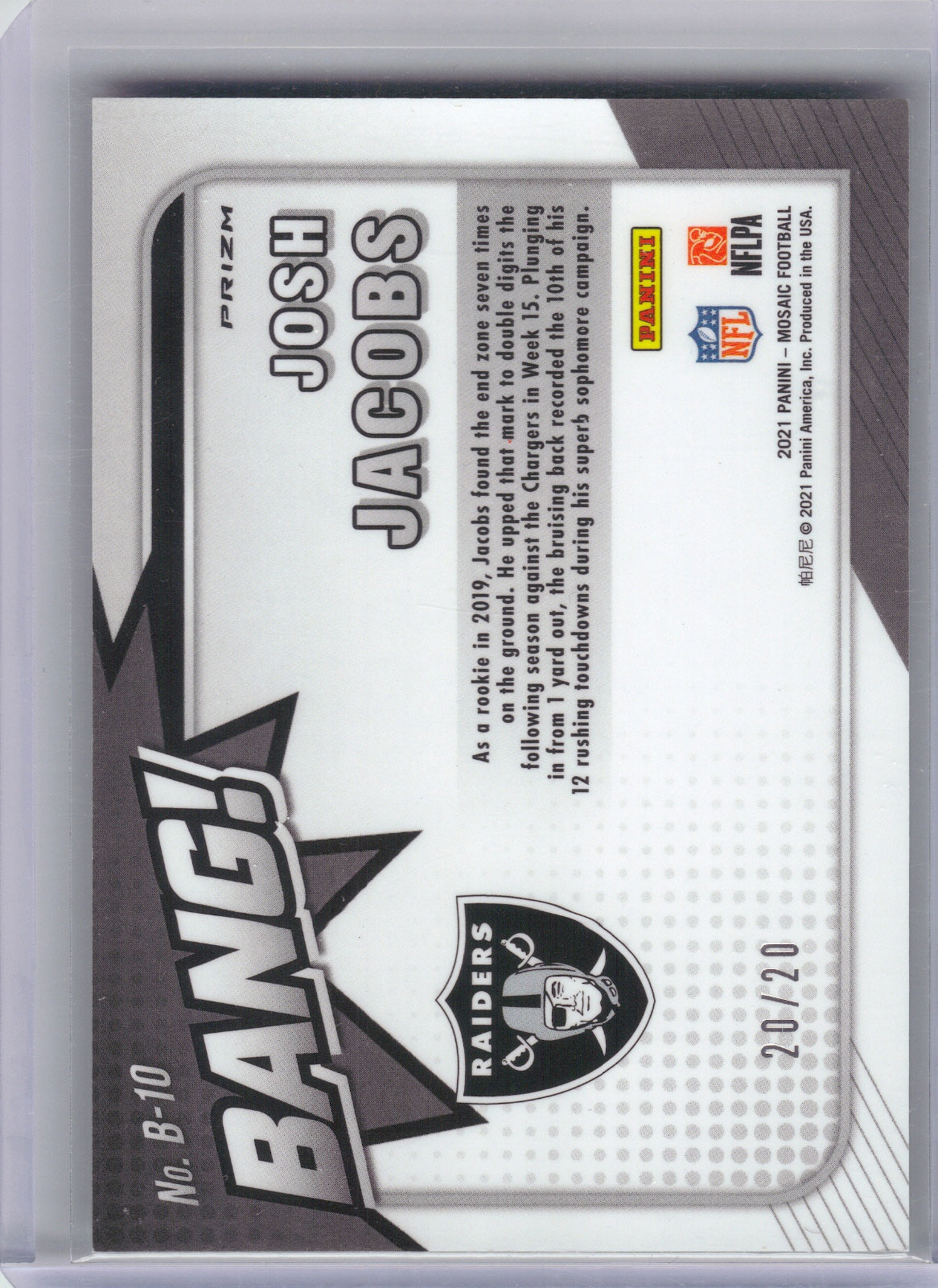 Davante Adams Green Bay Packers 2021 Panini Mosaic - Bang! Mosaic Green Fluorescent #B-14 /20 (Back)