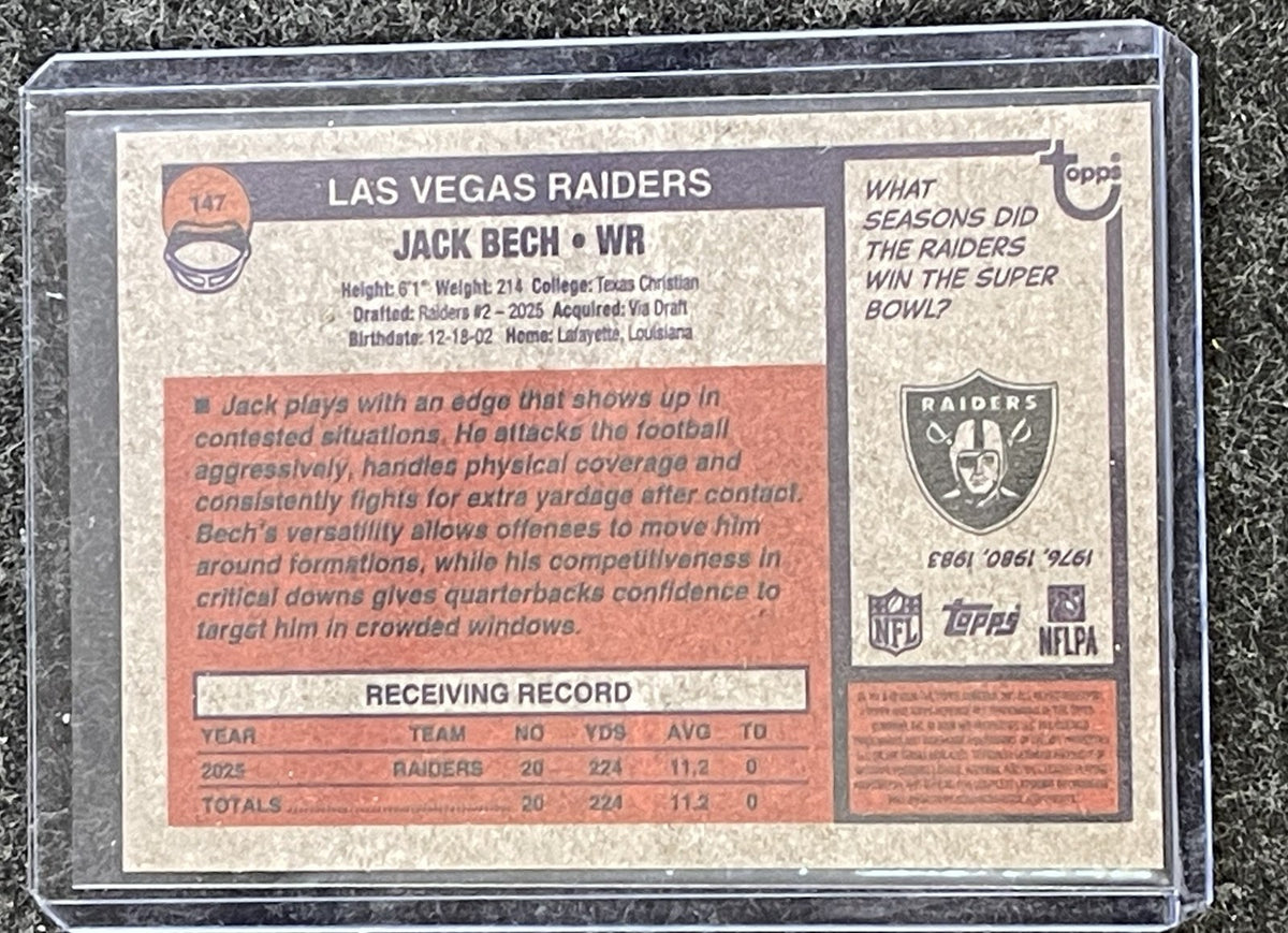 2026 Topps Heritage #147 Jack Bech Bicentennial SP #/200 Las Vegas Raiders back