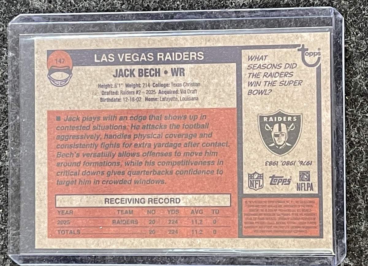 2026 Topps Heritage #147 Jack Bech Chrome Las Vegas Raiders back