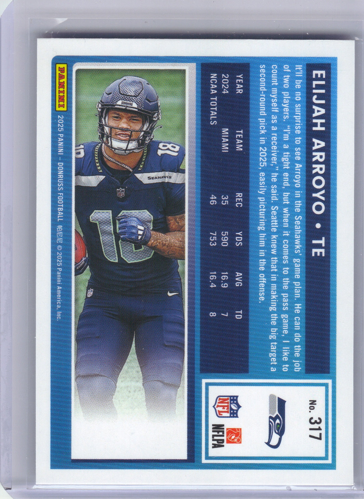 Elijah Arroyo Seattle Seahawks 2025 Donruss #317 RC (Back)