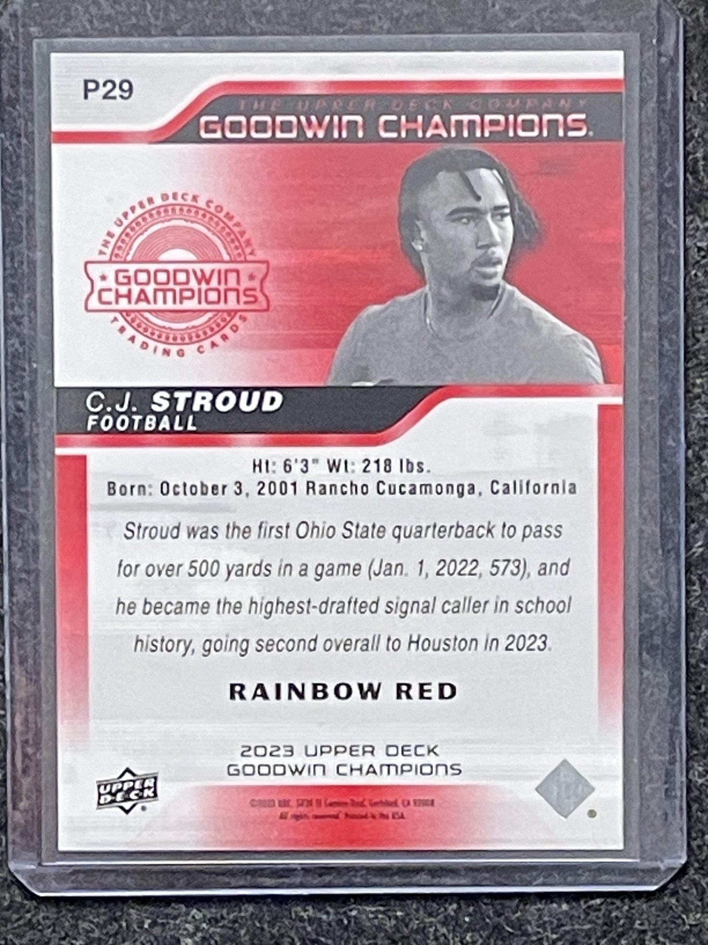 2023 Upper Deck Goodwin Champions #P29 C.J. Stroud Platinum Red Rainbow