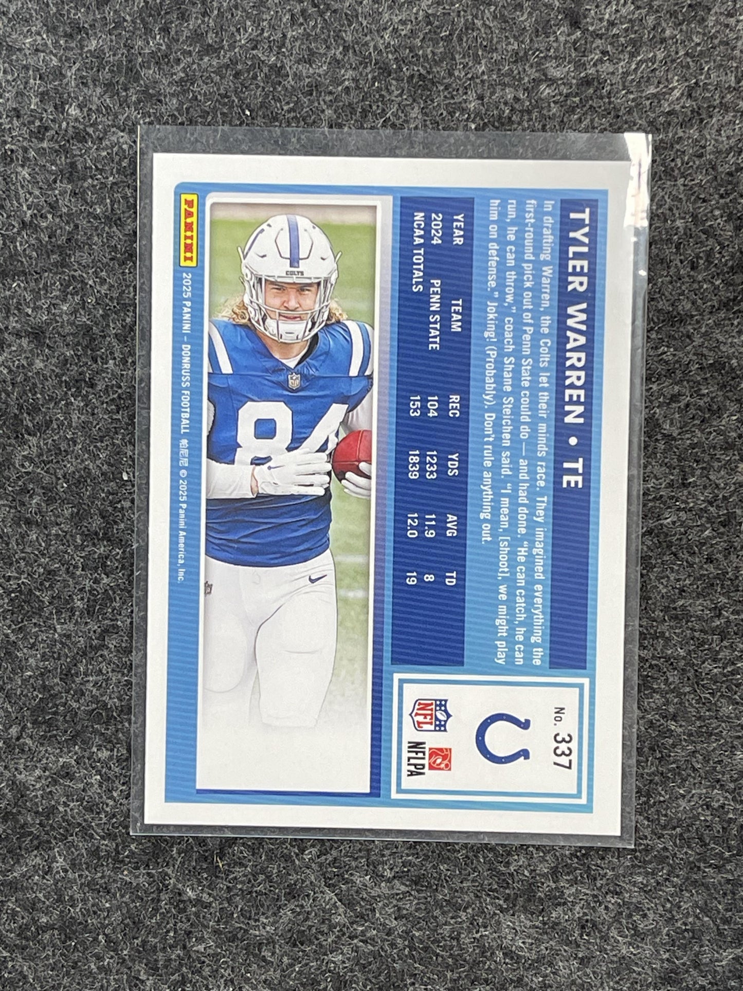 2025 Donruss #337 Tyler Warren Indianapolis Colts RC