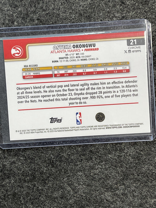 2025-26 Topps Chrome #21 Onyeka Okongwu Negative Refractor Atlanta Hawks