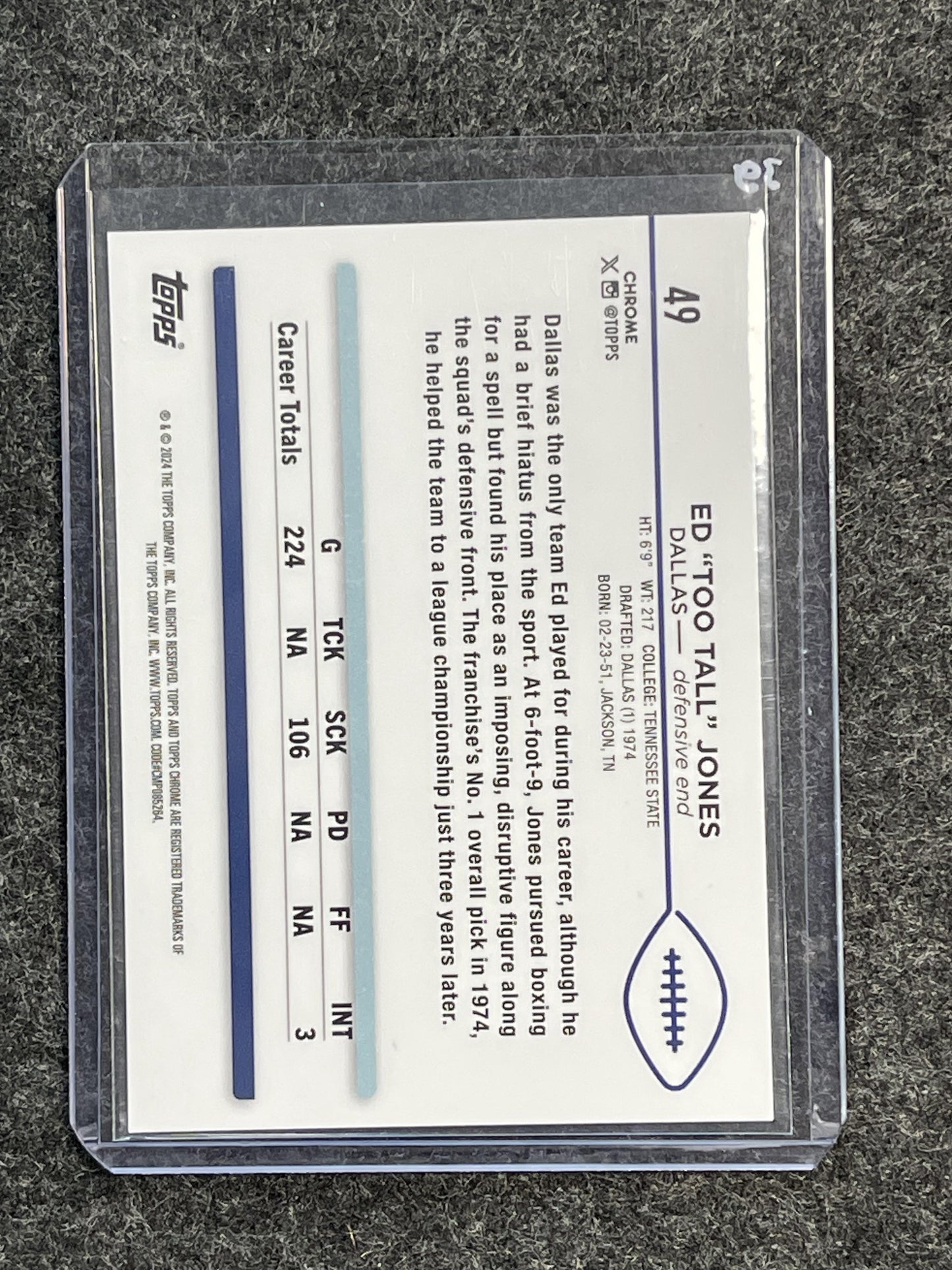 2024 Topps Chrome Sapphire Edition #49 Ed "Too Tall" Jones Gold Sapphire #/50