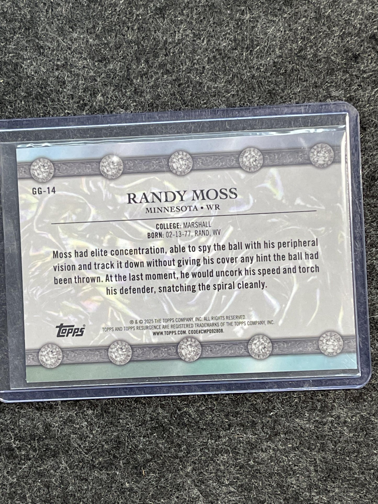 2024 Topps Resurgence #GG-14 Randy Moss Glimmer and Gleam Blue Surge #/99