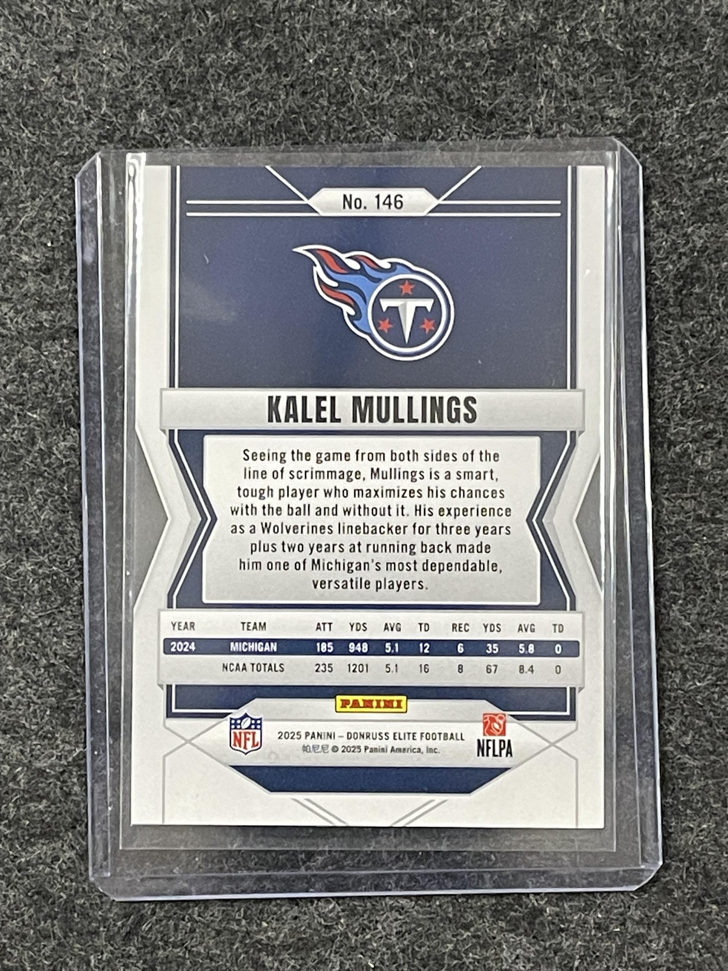 2025 Donruss Elite #146 Kalel Mullings #/999 Tennessee Titans SN,RC