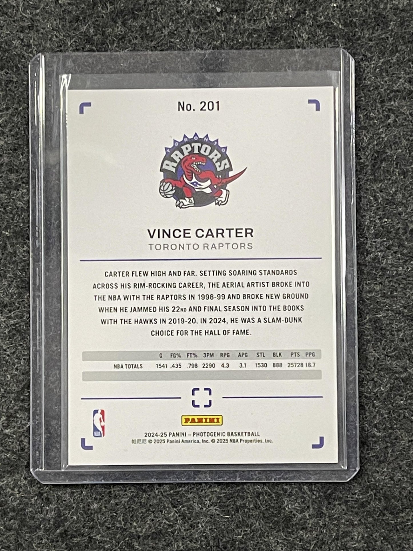 2024-25 Panini Photogenic #201 Vince Carter Stardust #/65 Toronto Raptors SN