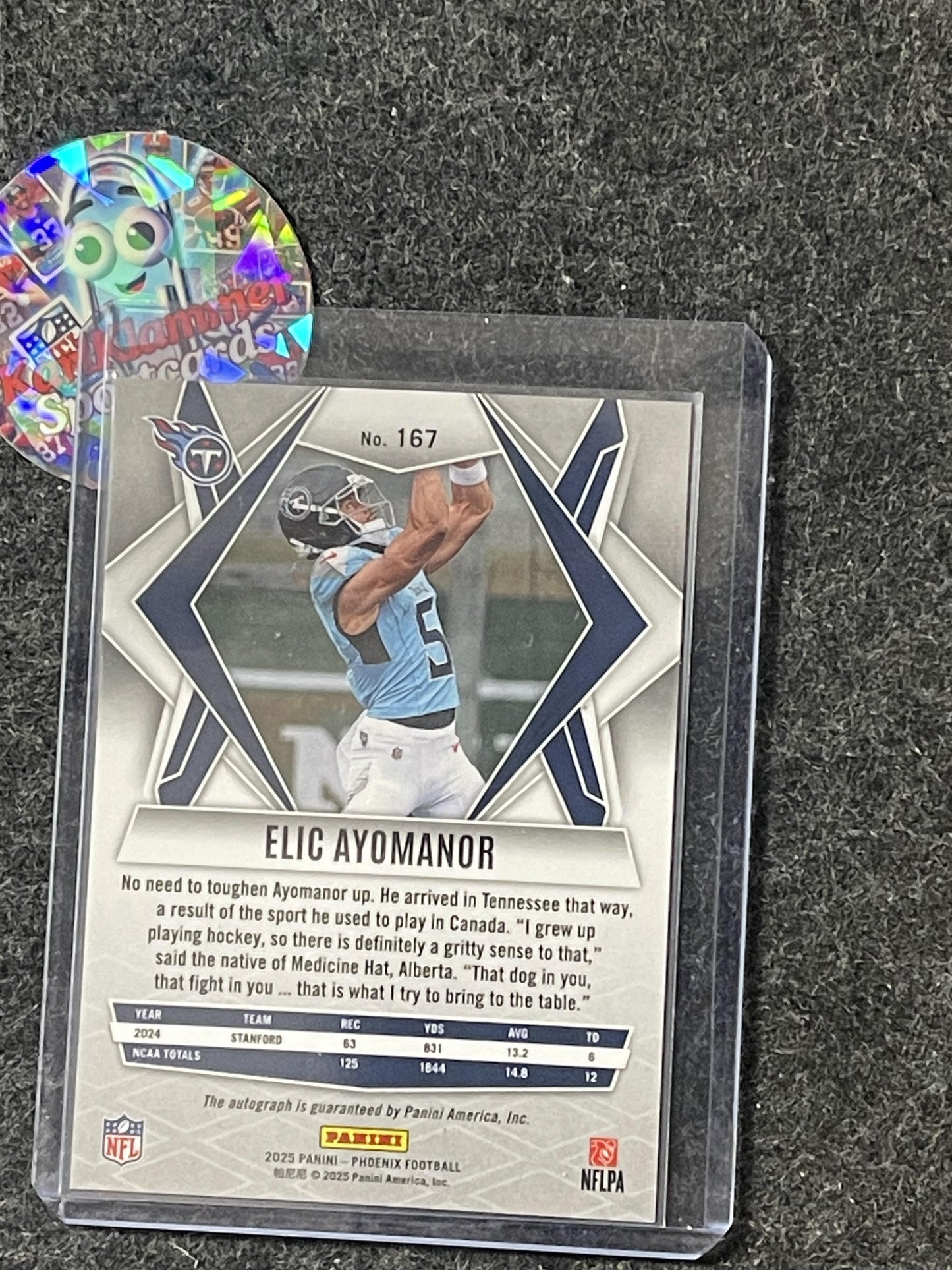 2025 Panini Phoenix #167 Elic Ayomanor Base Rookie Autographs Black Pandora Prizm #/1 Tennessee Titans SN,RC,AU