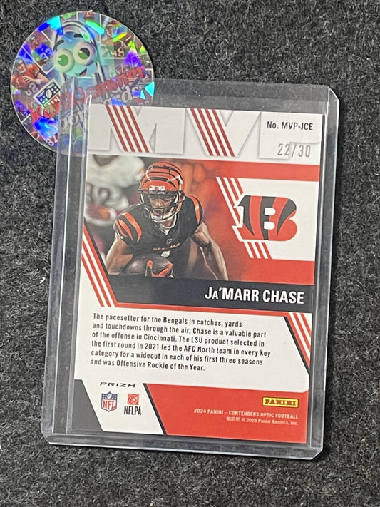 2024 Panini Contenders Optic #MVP-JCE Ja'Marr Chase MVP Contenders Green Pulsar #/30 Cincinnati Bengals SN