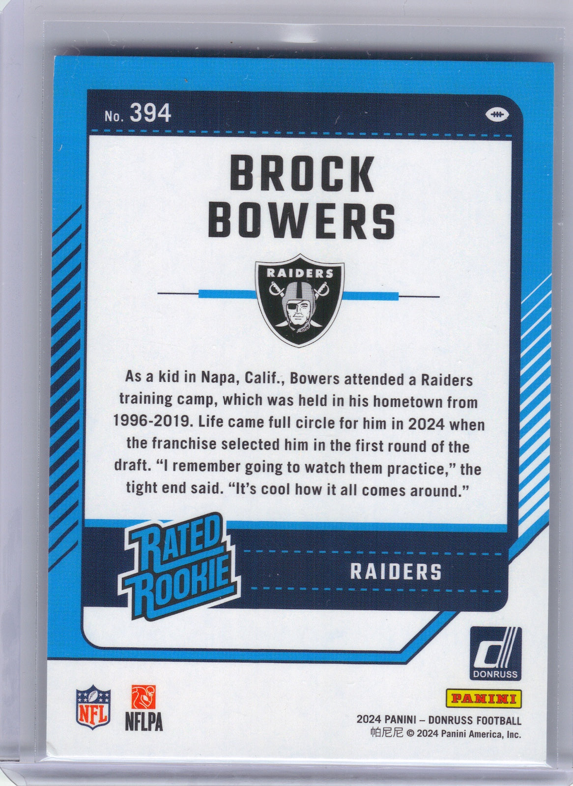 Brock Bowers Las Vegas Raiders 2024 Donruss #394 RC (Back)