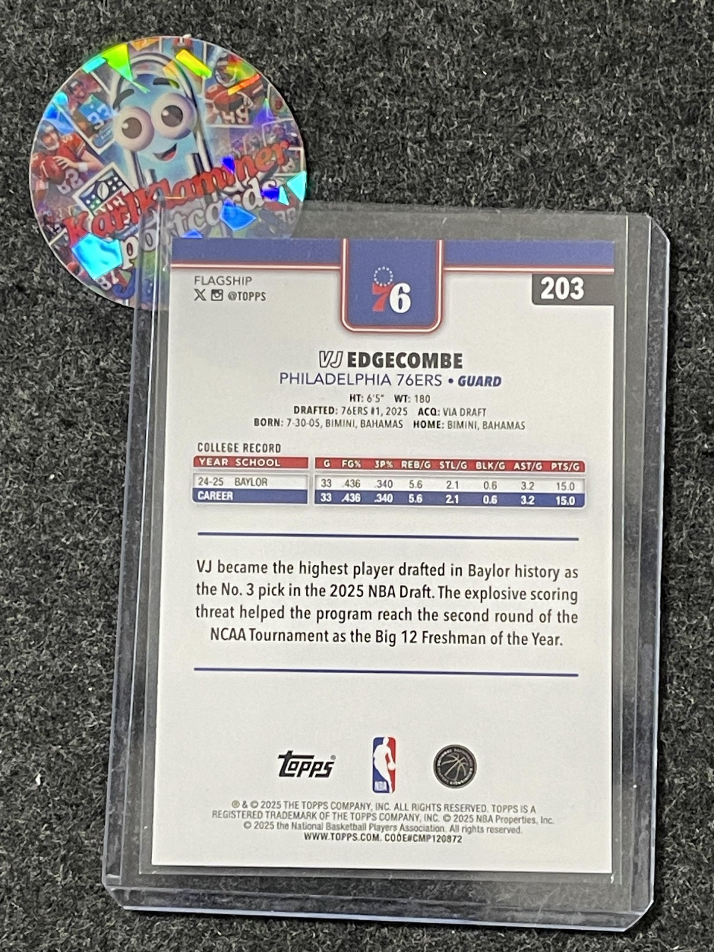 2025-26 Topps #203 VJ Edgecombe Philadelphia 76ers RC