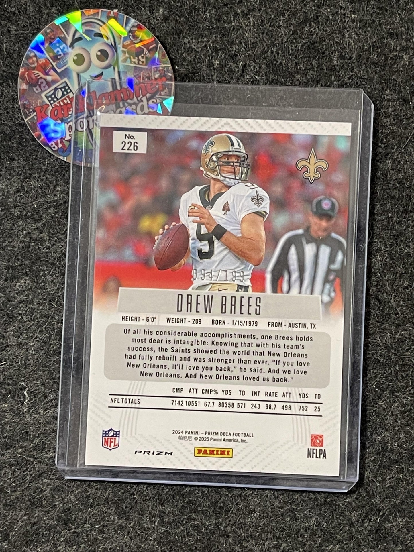 2024 Panini Prizm Deca #226 Drew Brees Red Prizms #/199 New Orleans Saints SN