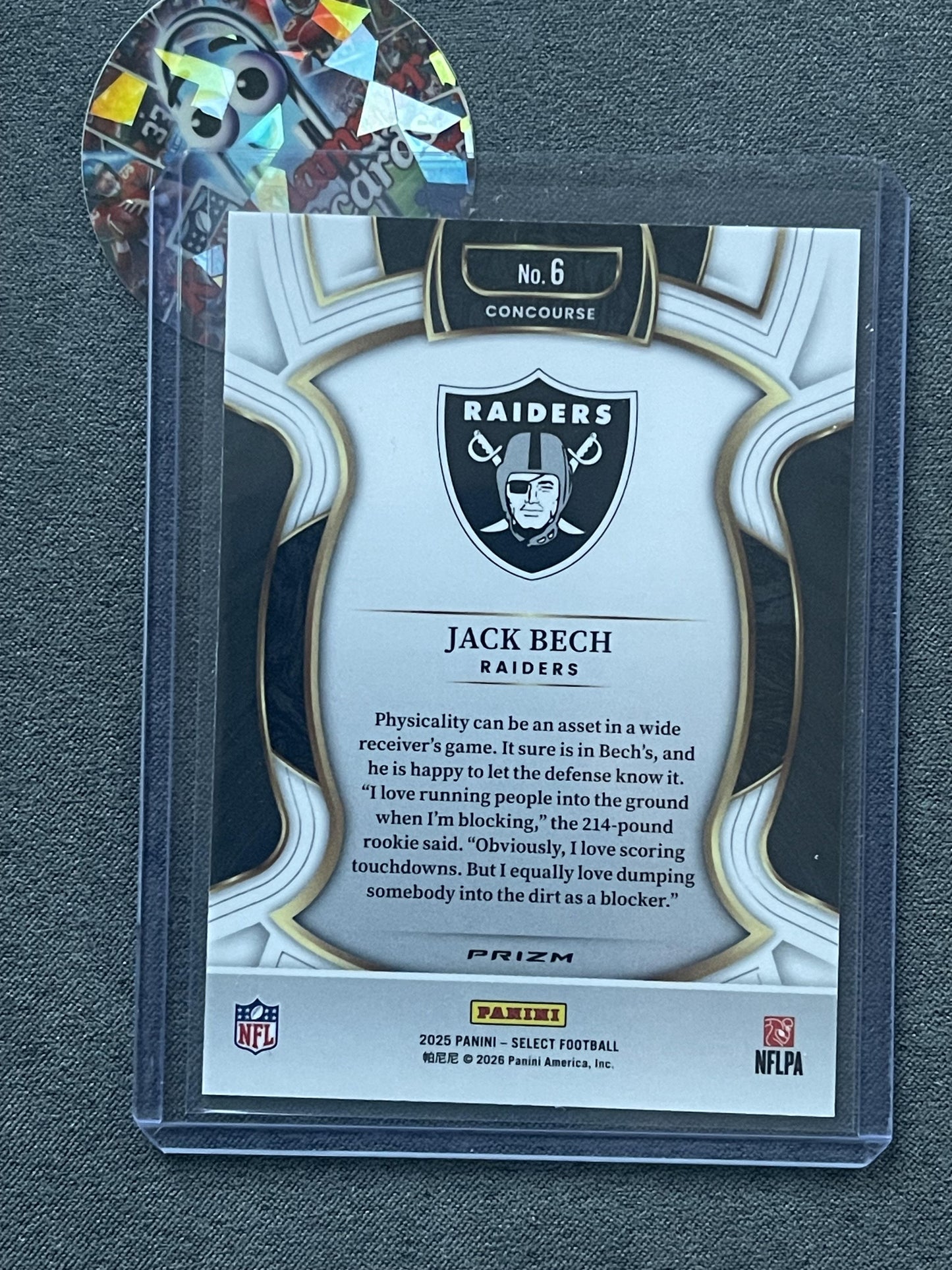 2025 Panini Select #6 Jack Bech Red & Blue Shock Las Vegas Raiders RC