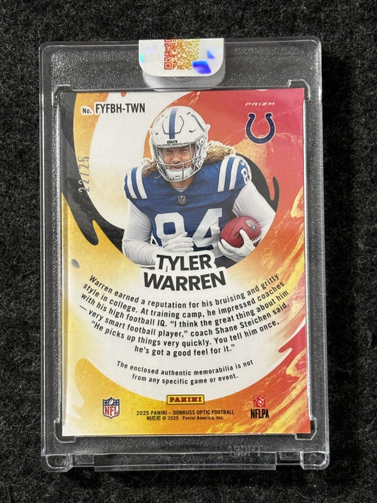 2025 Donruss Optic #FYFBH-TWN Tyler Warren First Year Fresh Black Pandora #/25 Indianapolis Colts SN,MEM