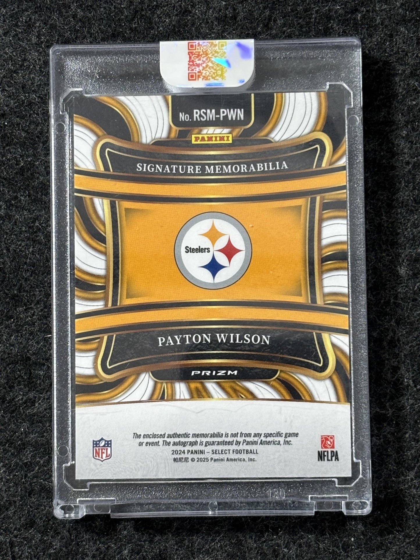 2024 Panini Select #RSM-PWN Payton Wilson Rookie Signature Memorabilia Red Wave Prizm Pittsburgh Steelers MEM,AU