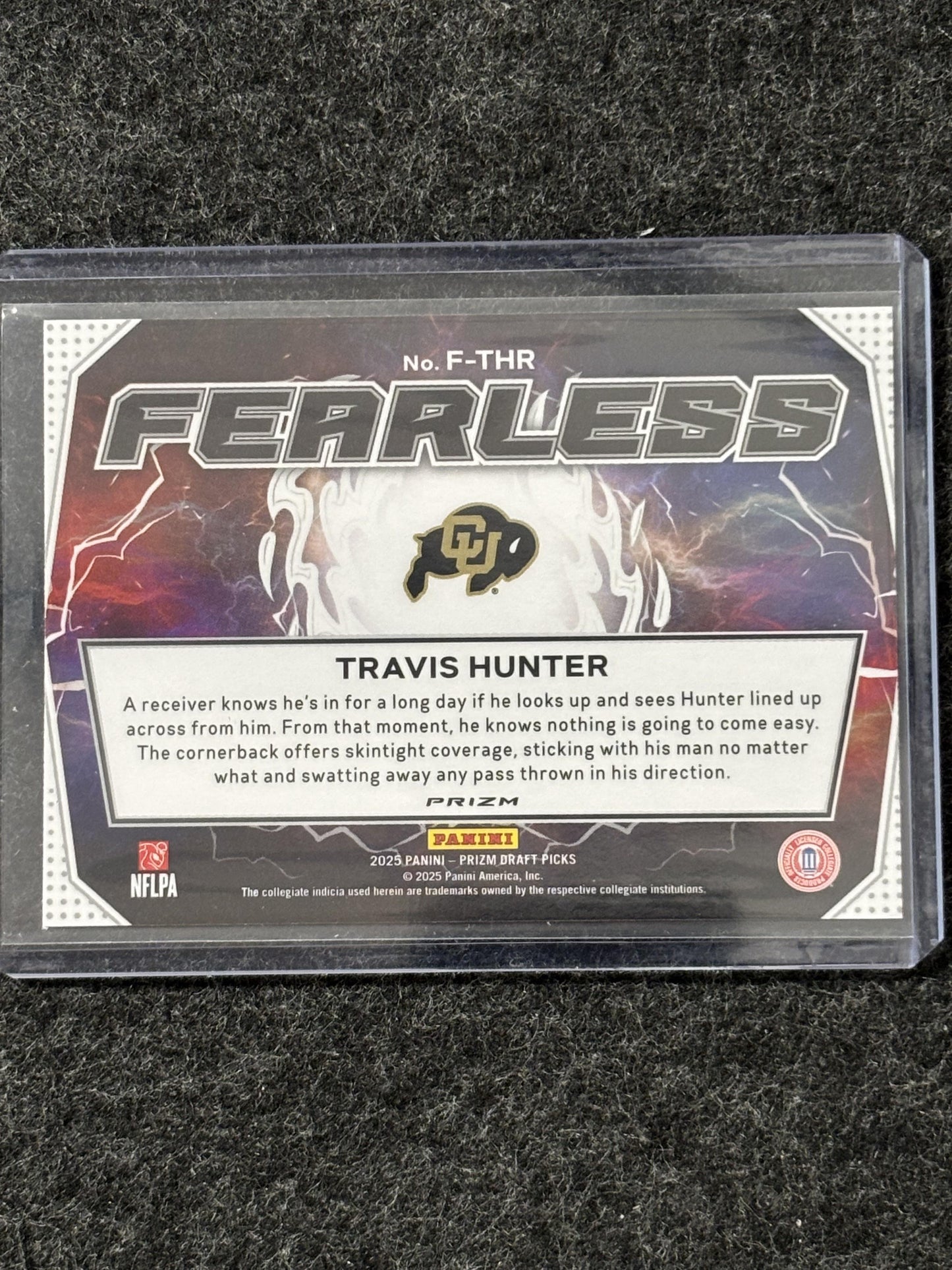2025 Panini Prizm Draft Picks #F-THR Travis Hunter Fearless Gold Ice Colorado Buffaloes