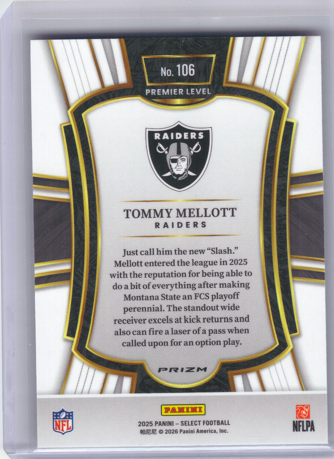 Tommy Mellott Las Vegas Raiders 2025 Panini Select - Pink Prizm Shock #106 (Back)
