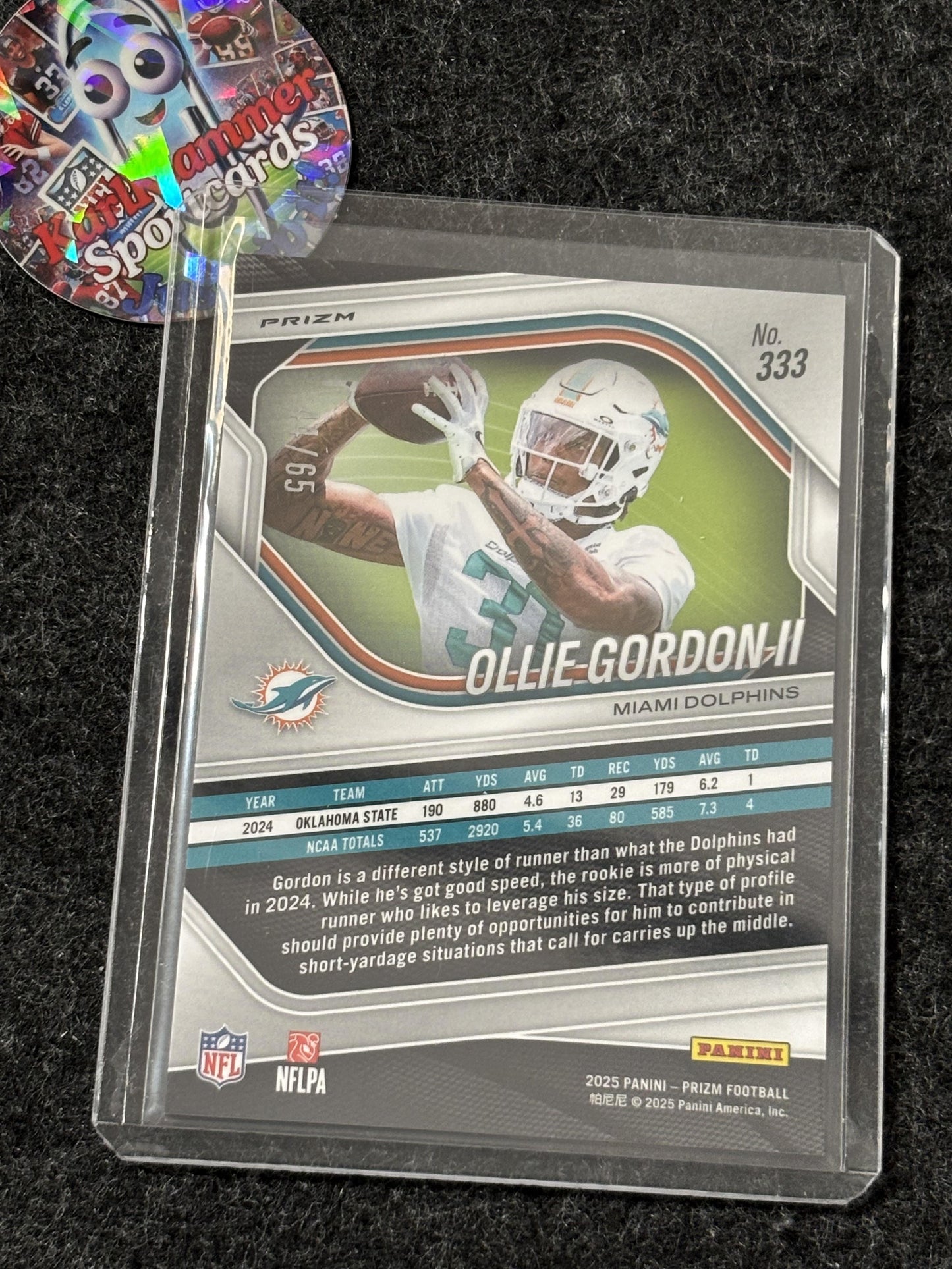 2025 Panini Prizm #333 Ollie Gordon II Orange Wave #/65 Miami Dolphins SN