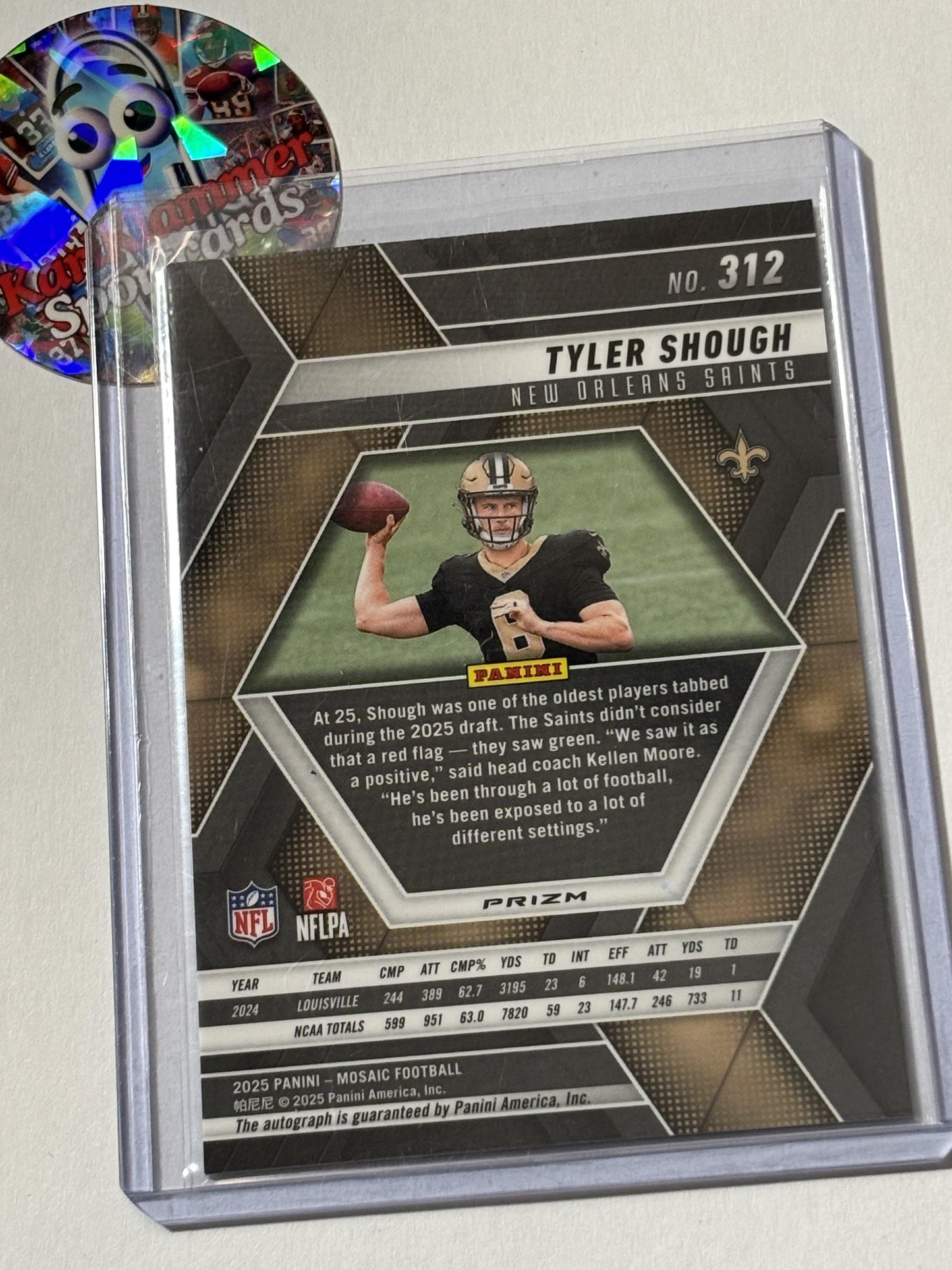 2025 Panini Mosaic #312 Tyler Shough Rookie Autographs Mosaic New Orleans Saints RC,AU