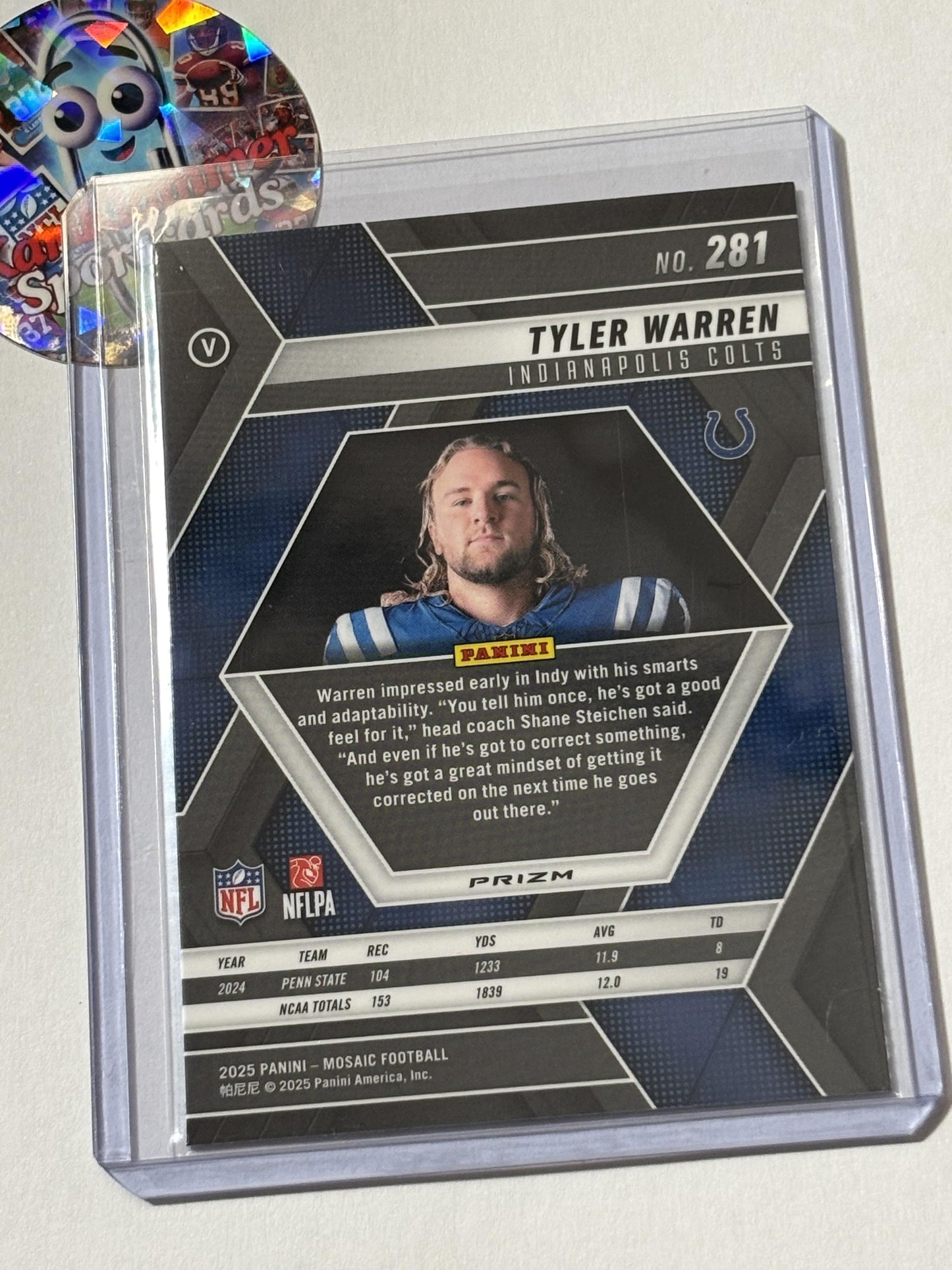 2025 Panini Mosaic #281 Tyler Warren Mosaic Green Indianapolis Colts RC