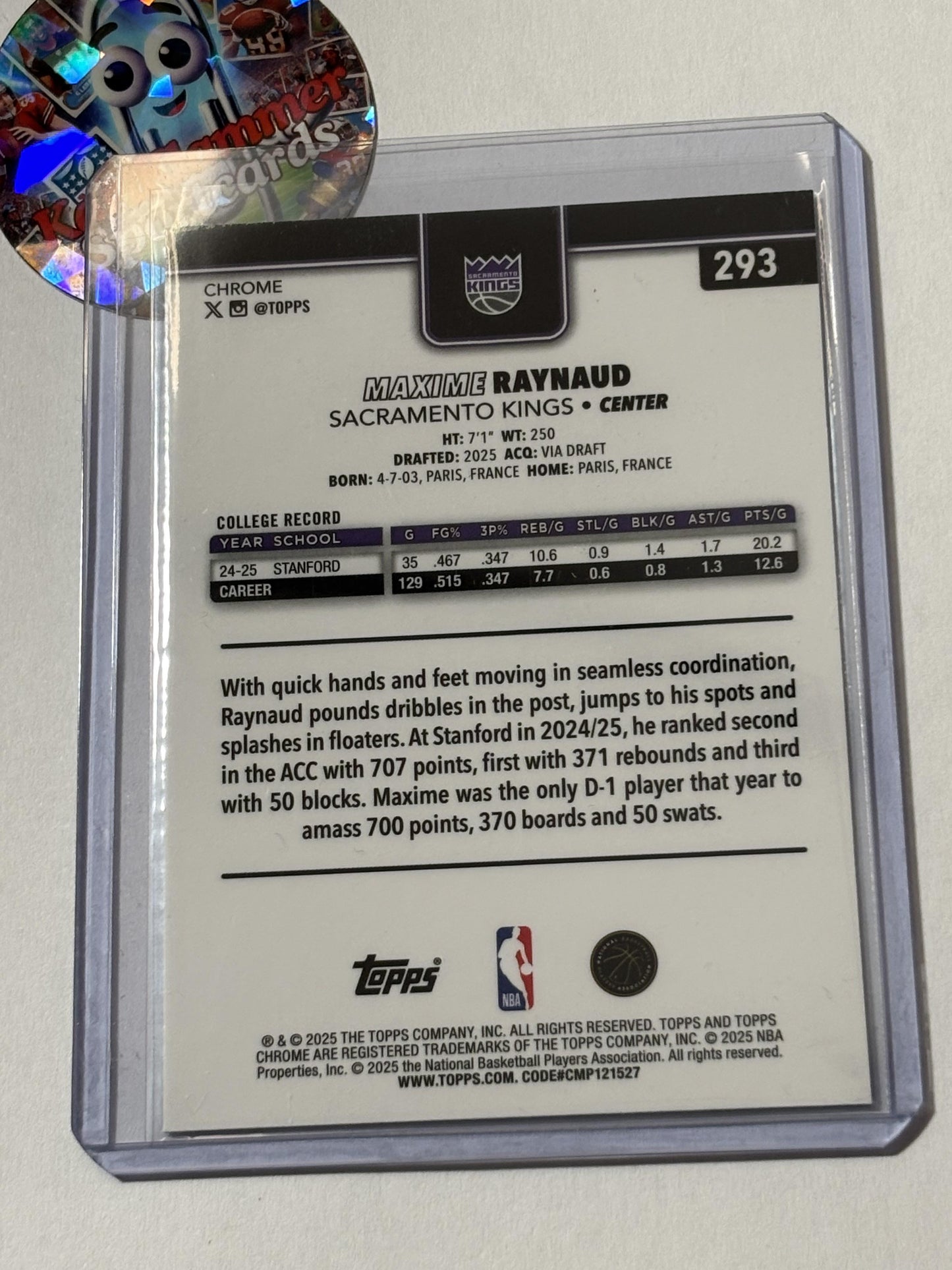 2025-26 Topps Chrome #293 Maxime Raynaud Sacramento Kings RC
