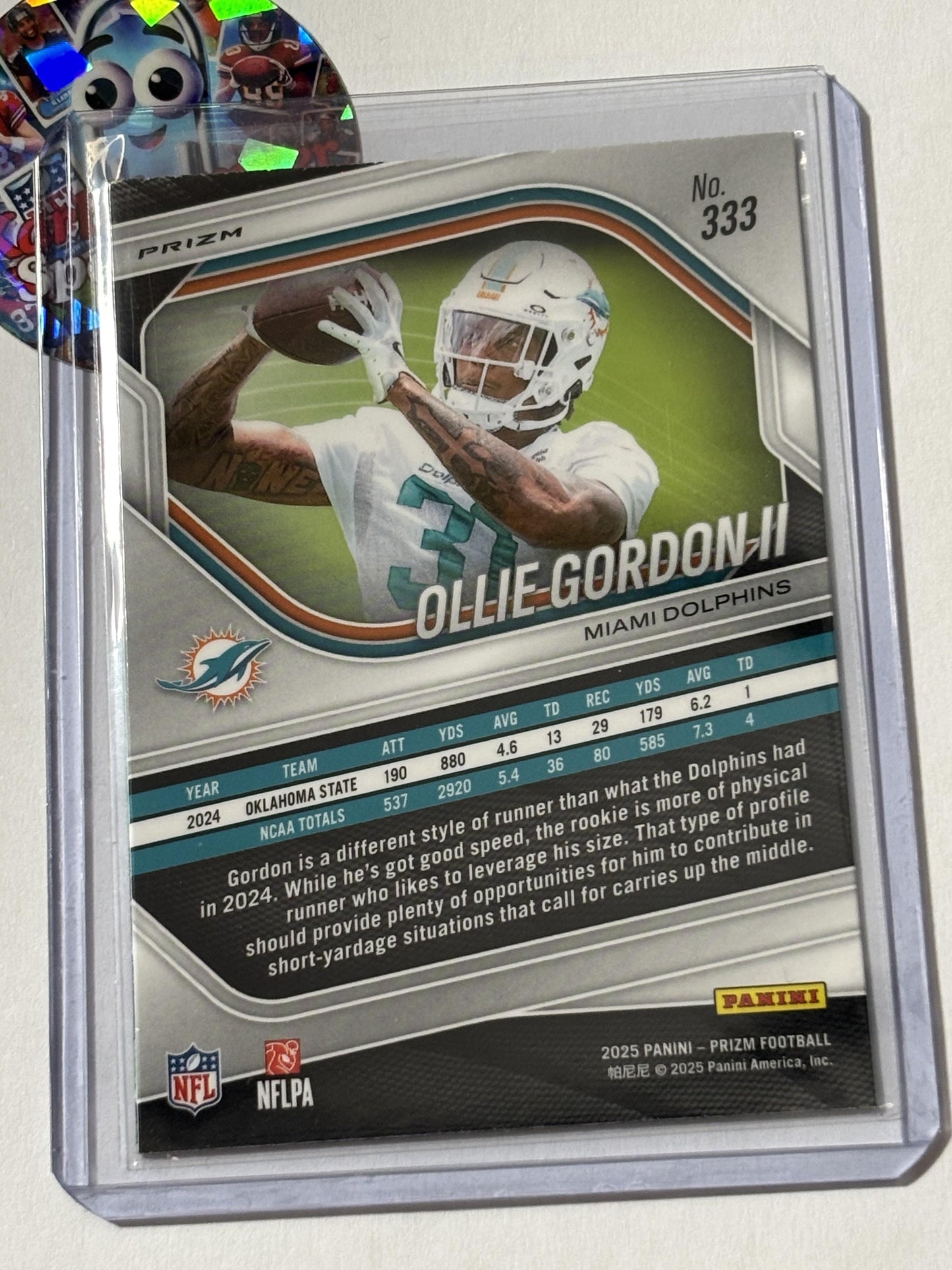 2025 Panini Prizm #333 Ollie Gordon II Neon Green Pulsar Miami Dolphins