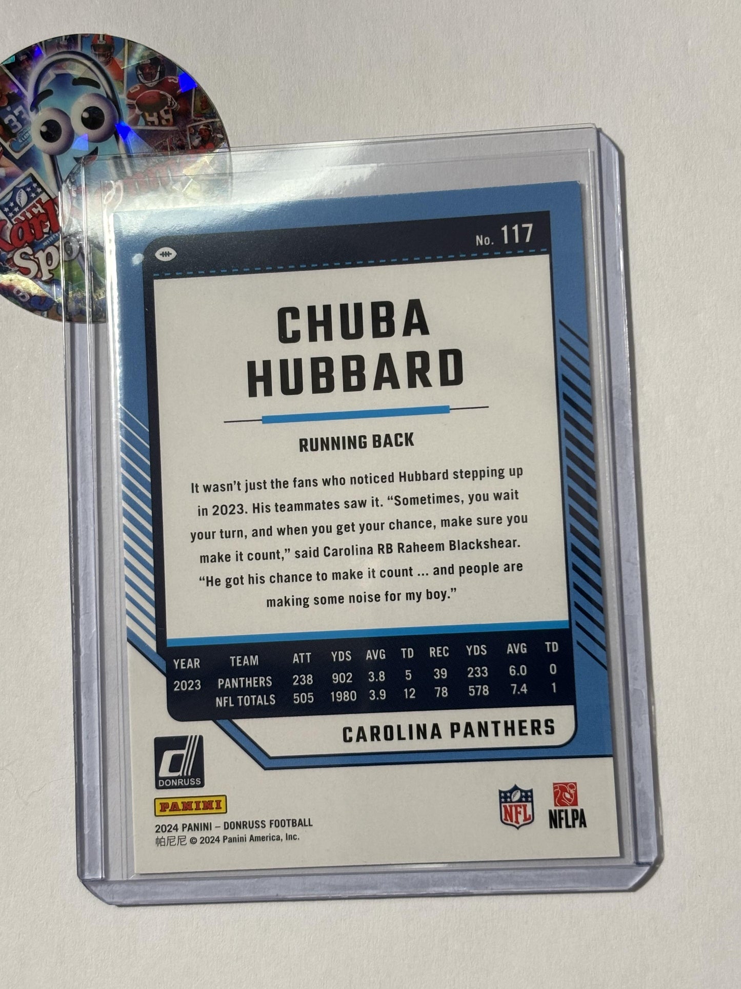 2024 Donruss #117 Chuba Hubbard Press Proof Purple Carolina Panthers