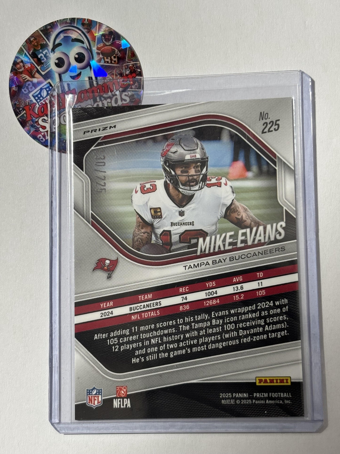 2025 Panini Prizm #225 Mike Evans Purple Ice #/225 Tampa Bay Buccaneers SN