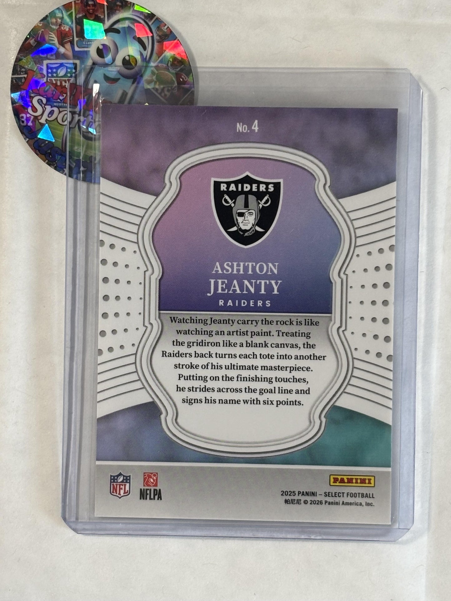 2025 Panini Select #4 Ashton Jeanty Select Certified Rookies Las Vegas Raiders RC