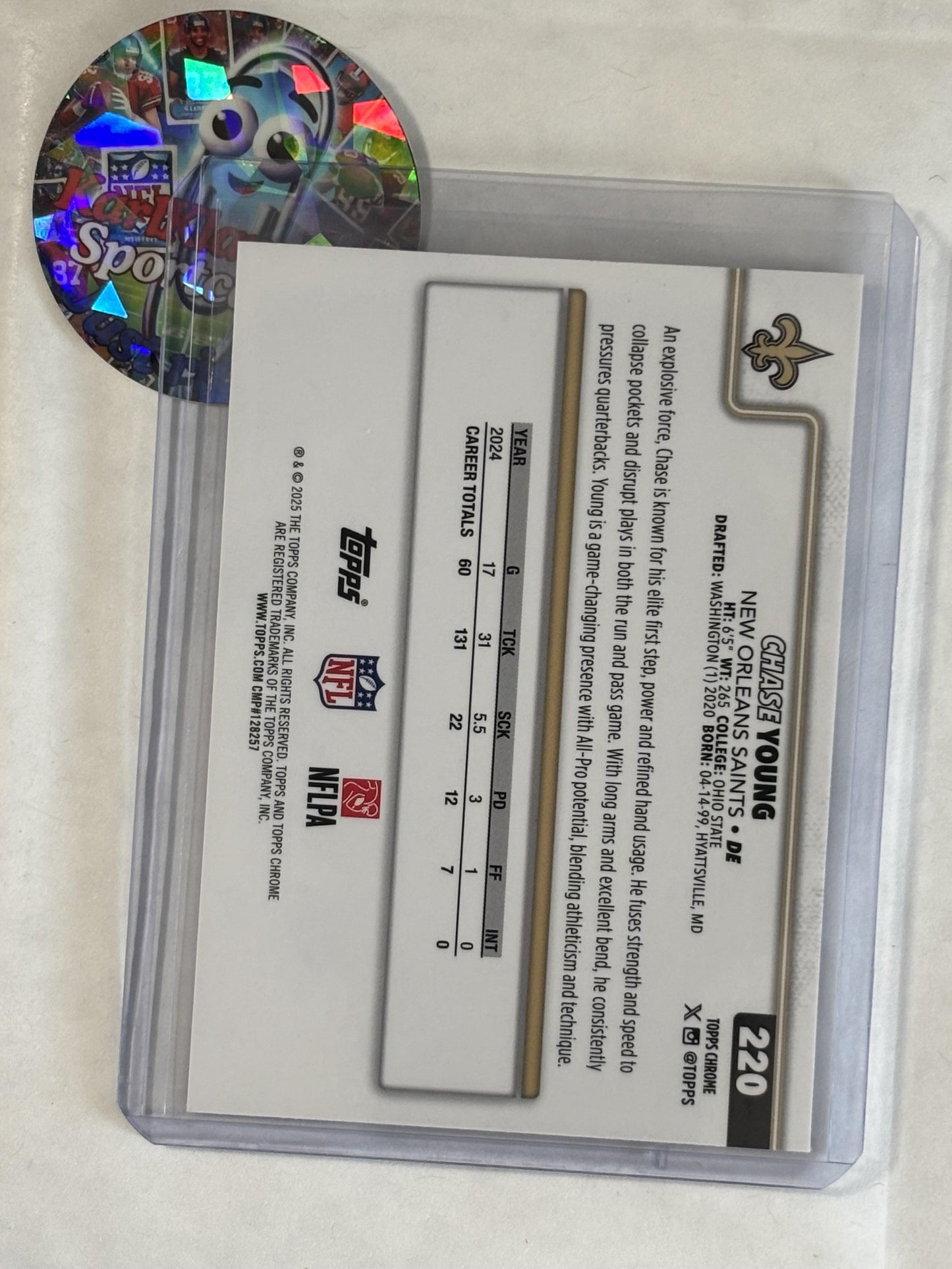 2025 Topps Chrome #220 Chase Young Football Leather Refractor New Orleans Saints
