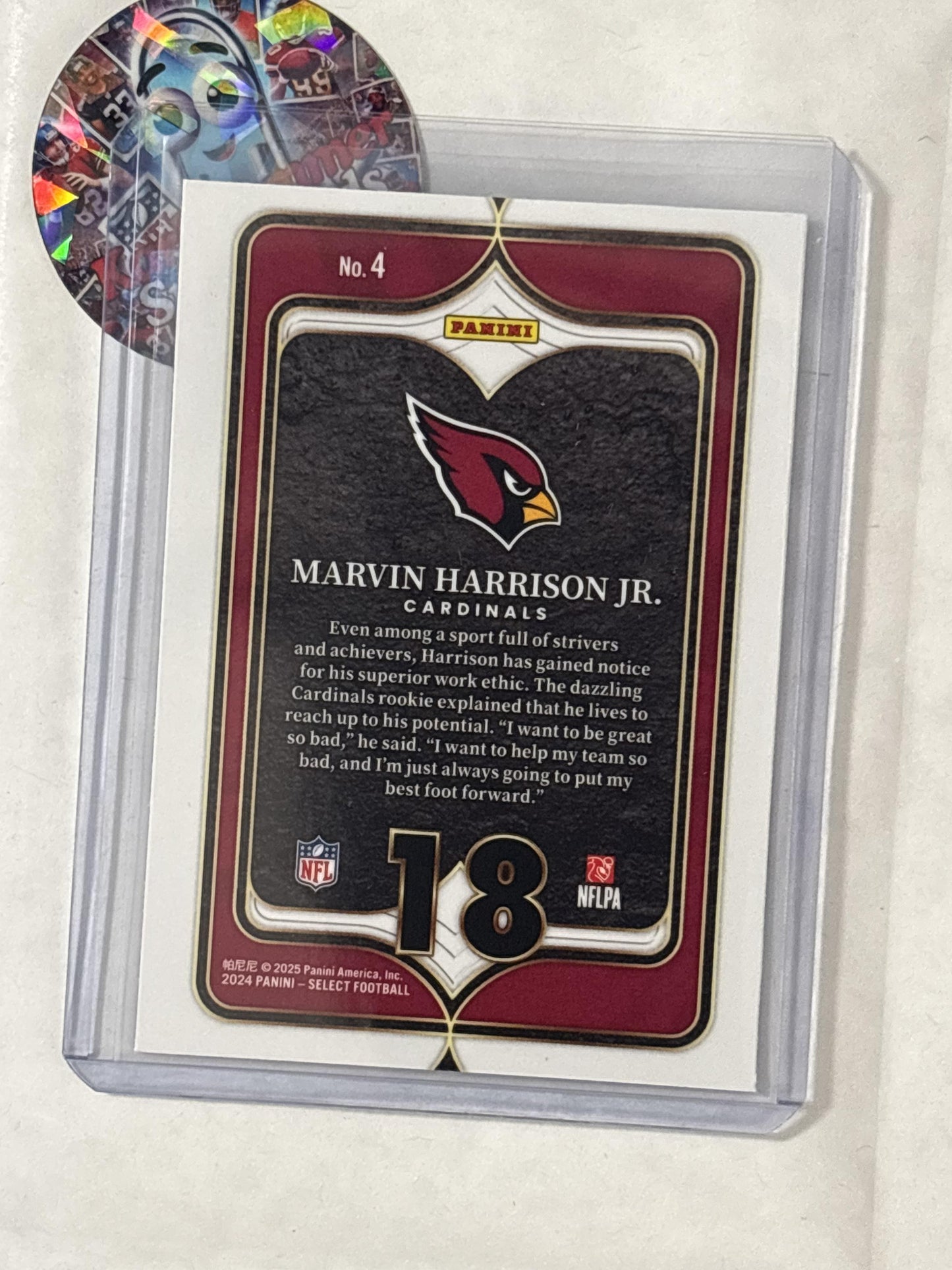 2024 Panini Select #4 Marvin Harrison Jr. Select Numbers Prizm Arizona Cardinals