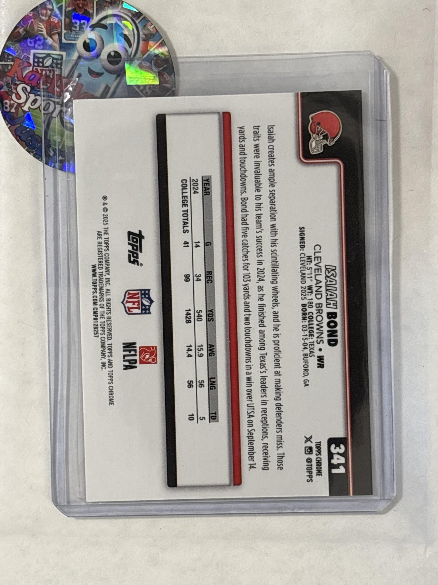 2025 Topps Chrome #341 Isaiah Bond Cleveland Browns RC
