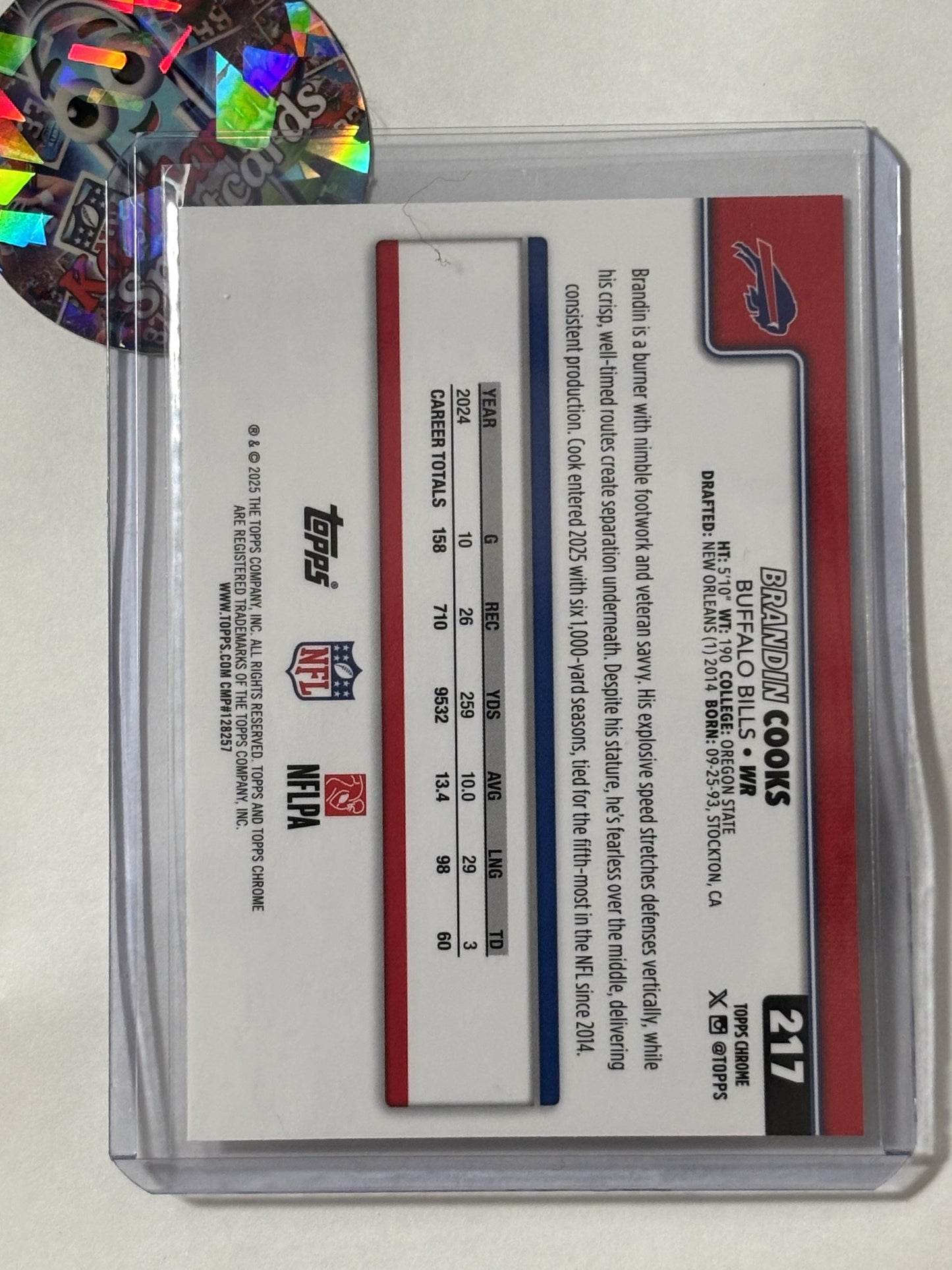 2025 Topps Chrome #217 Brandin Cooks Ray Wave Refractor Buffalo Bills