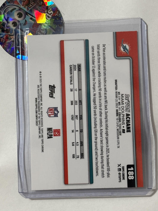 2025 Topps Chrome #188 De'Von Achane Ray Wave Refractor Miami Dolphins