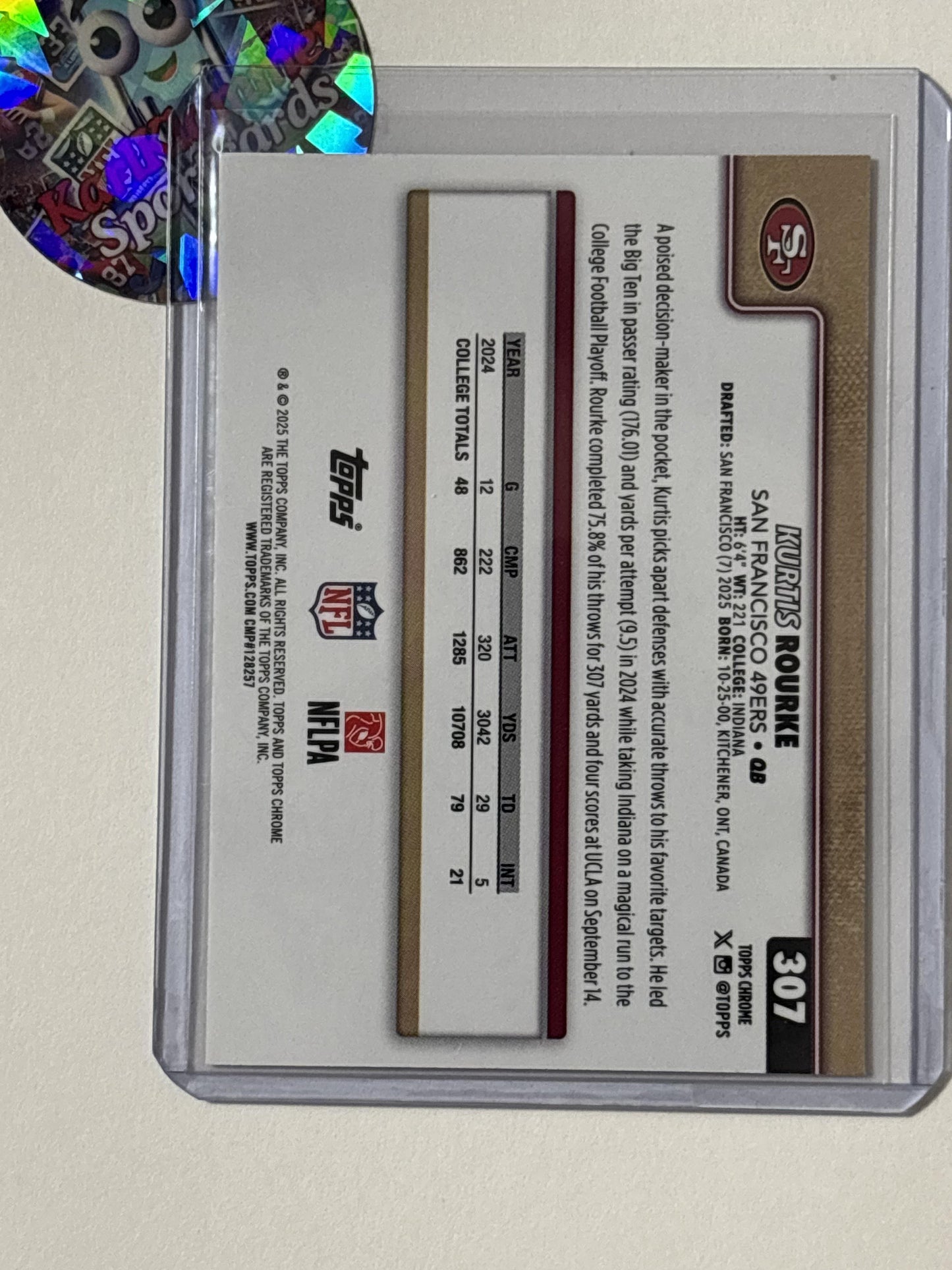 2025 Topps Chrome #307 Kurtis Rourke San Francisco 49ers RC