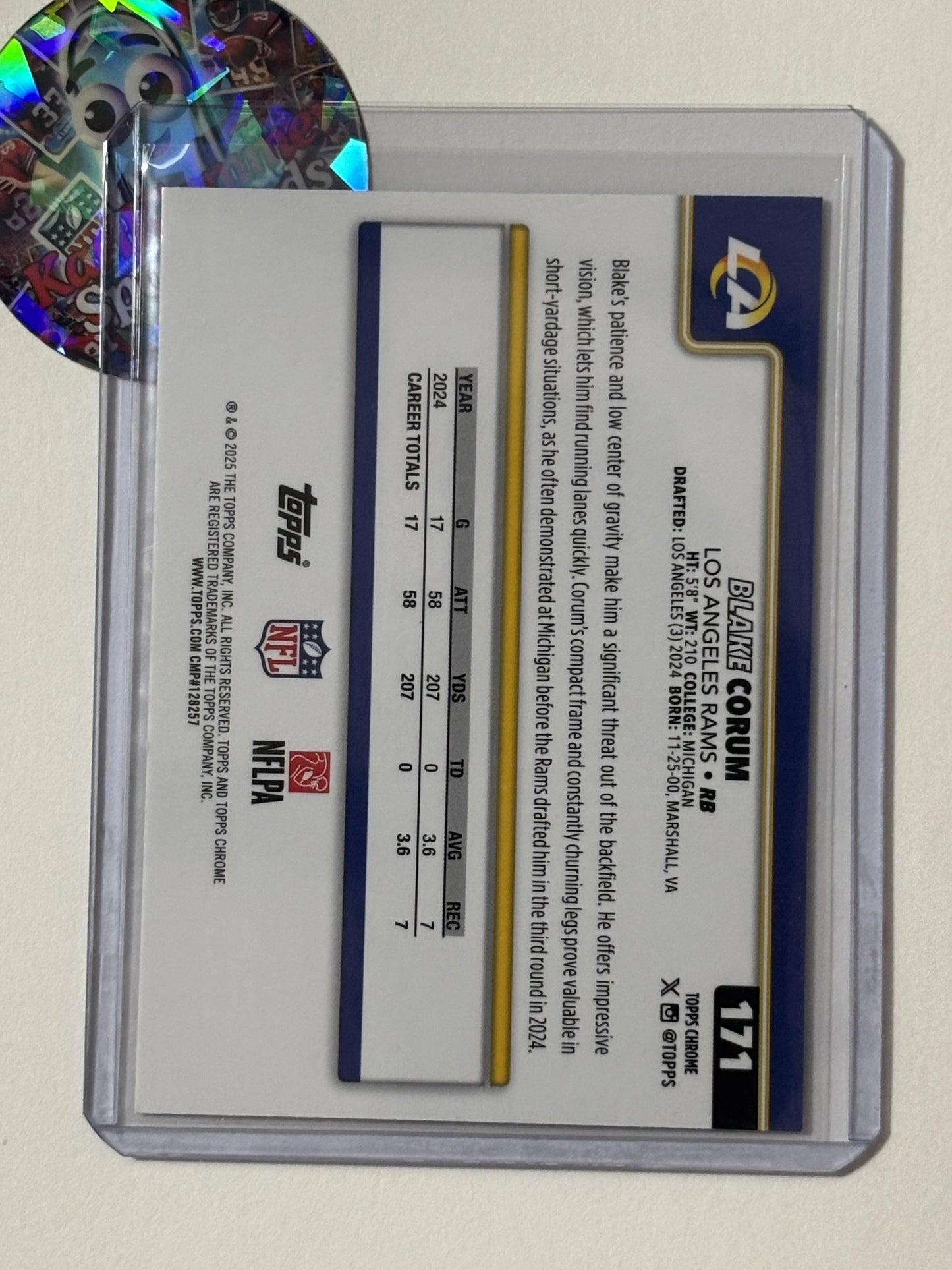 2025 Topps Chrome #171 Blake Corum Football Leather Refractor Los Angeles Rams