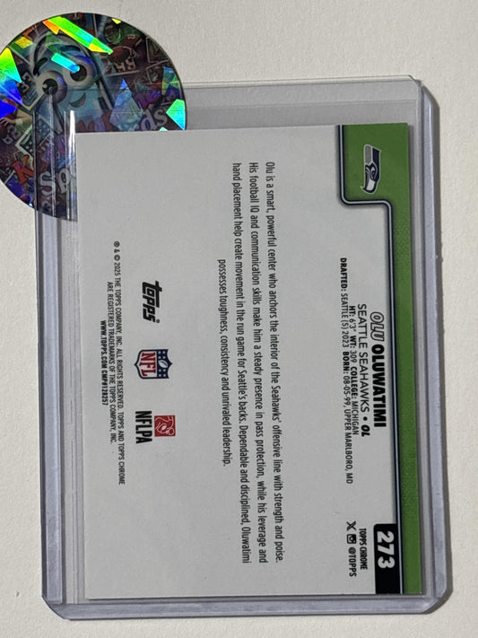 2025 Topps Chrome #273 Olu Oluwatimi Red White and Blue Refractor Seattle Seahawks