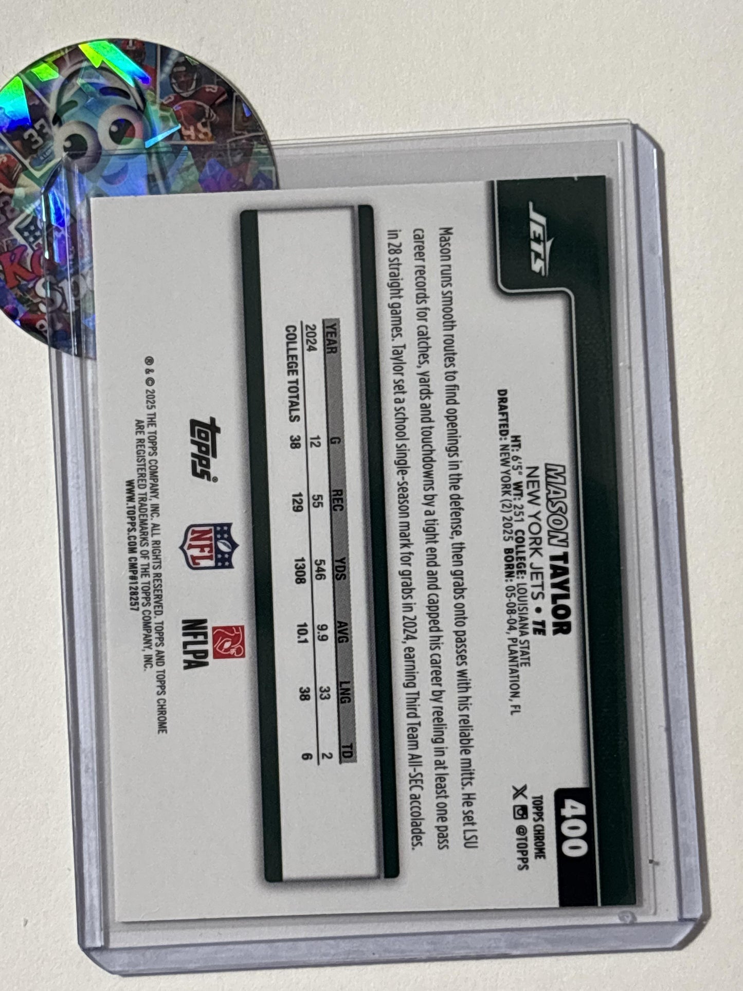2025 Topps Chrome #400 Mason Taylor Pulsar Refractor New York Jets RC