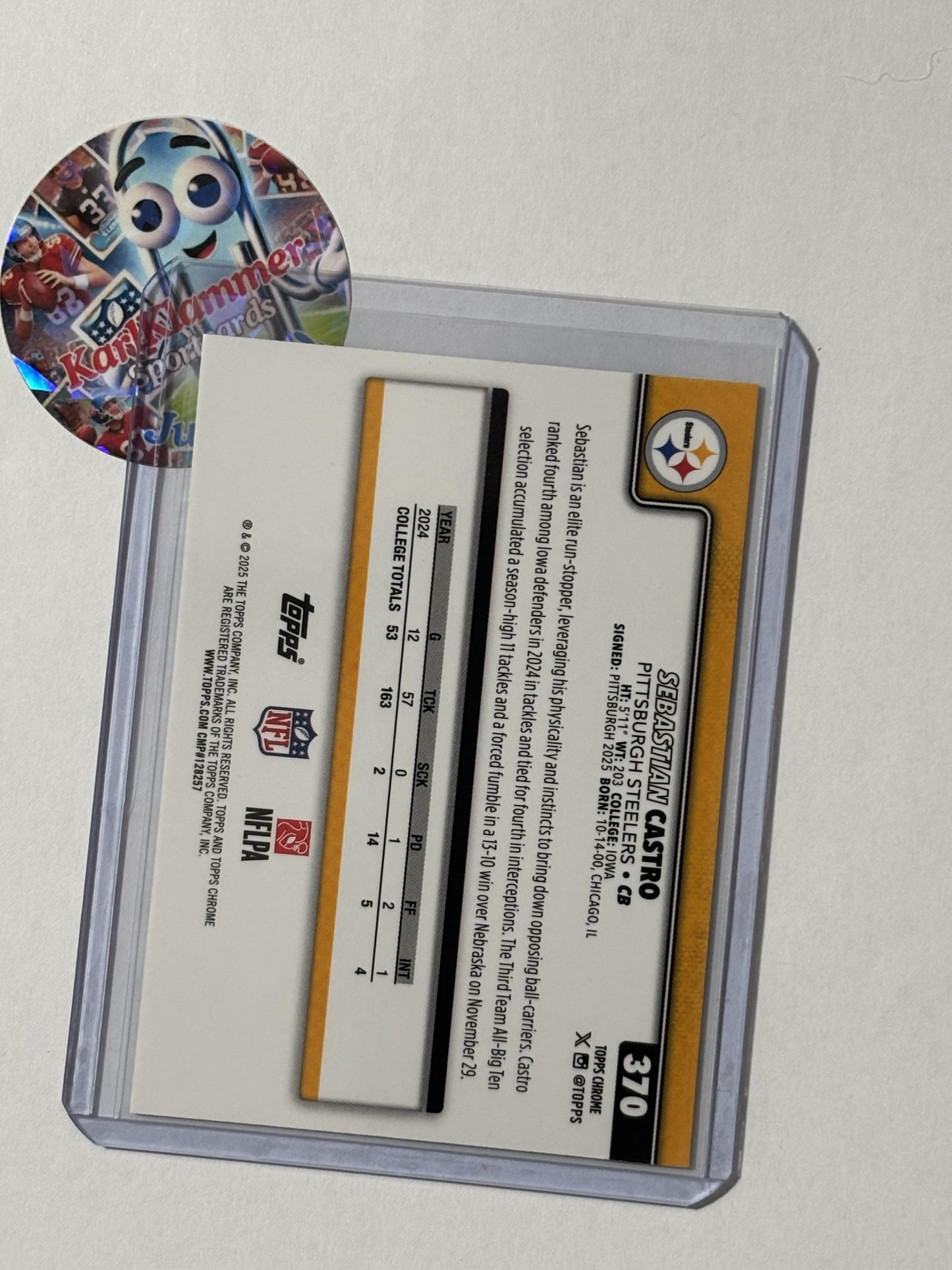 2025 Topps Chrome #370 Sebastian Castro Lime Green X-Fractor Pittsburgh Steelers RC