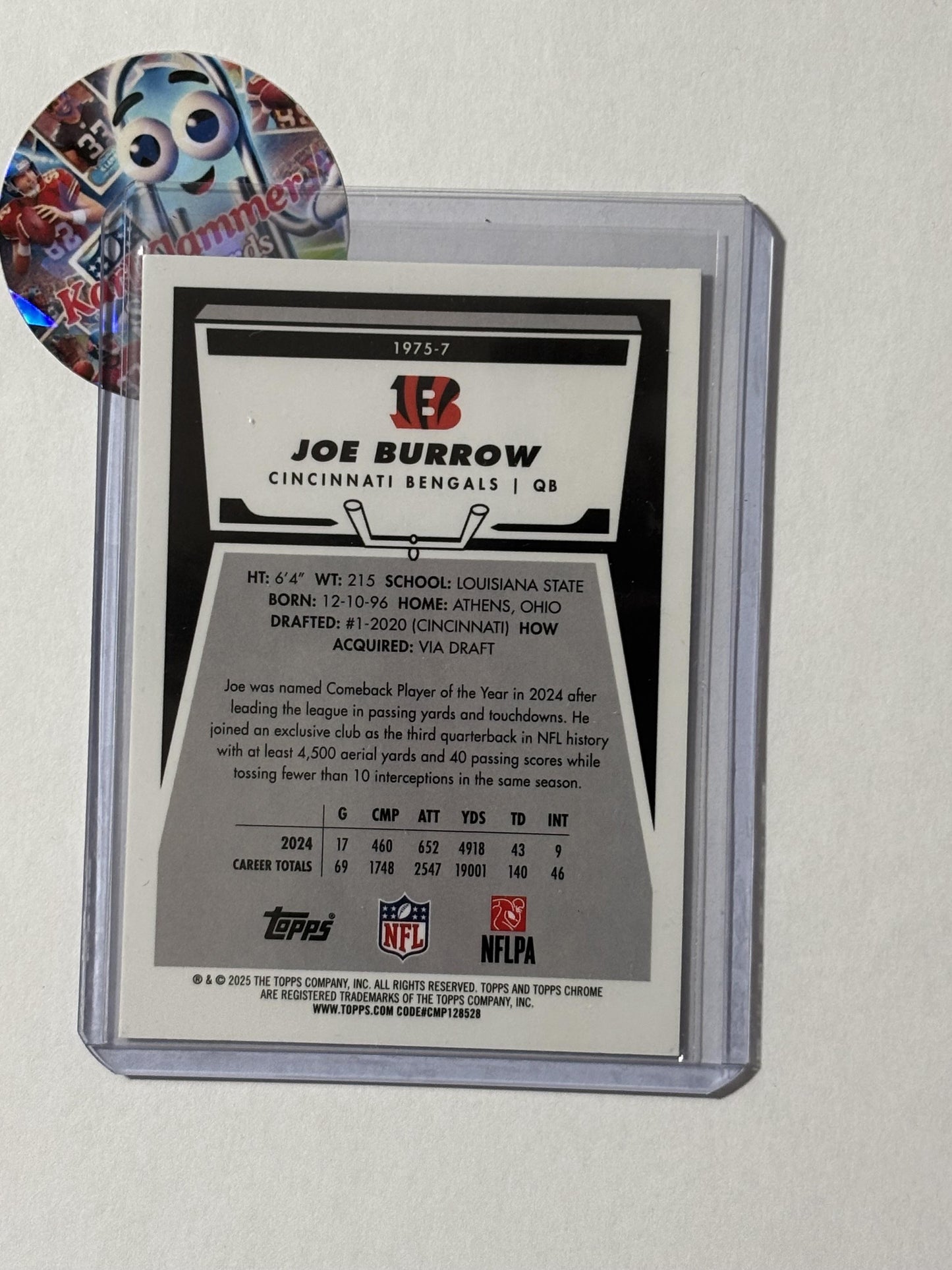 2025 Topps Chrome #1975-7 Joe Burrow 1975 Topps X-Fractor Cincinnati Bengals
