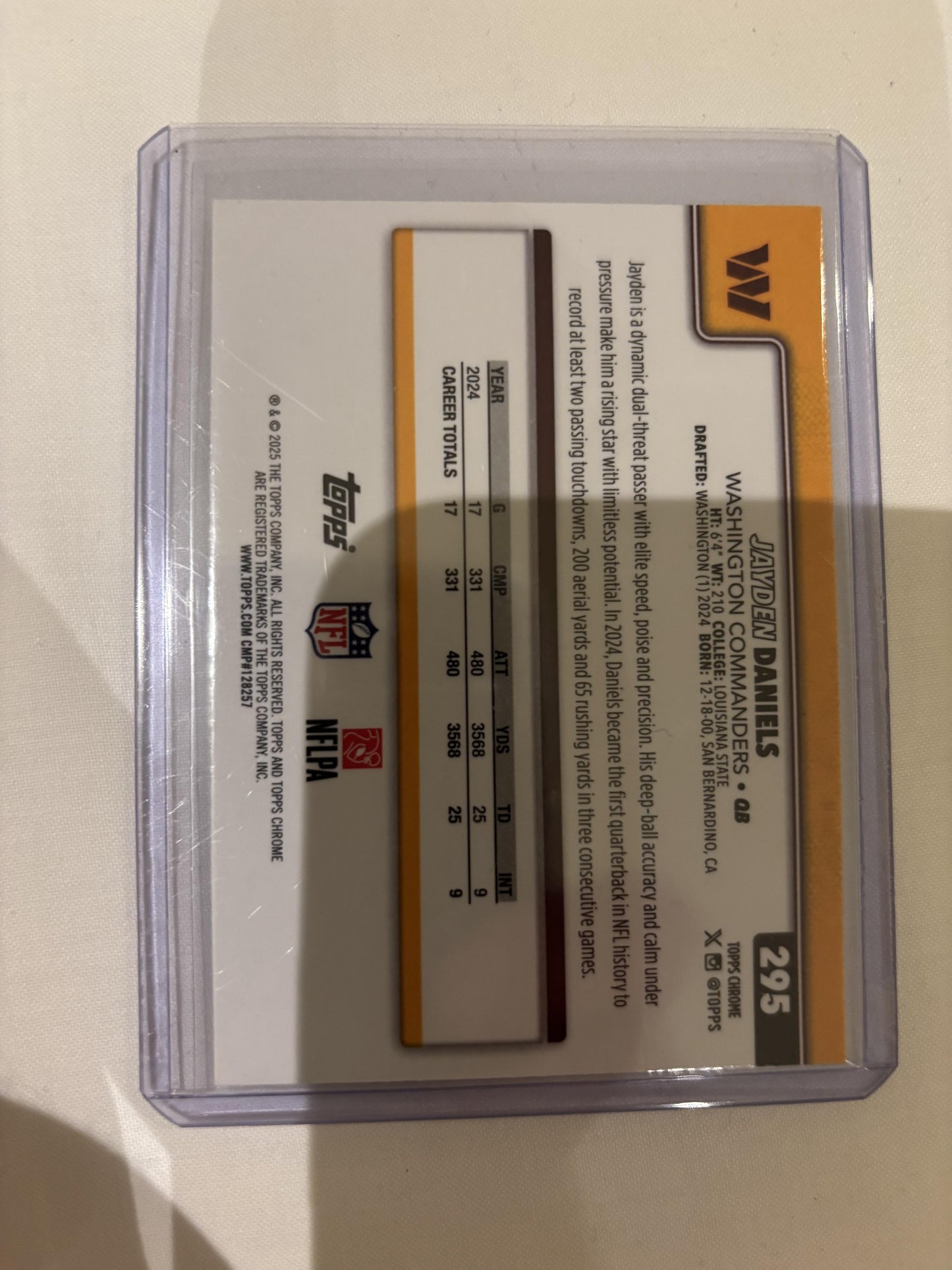 2025 Topps Chrome #295 Jayden Daniels Lime Green X-Fractor Washington Commanders