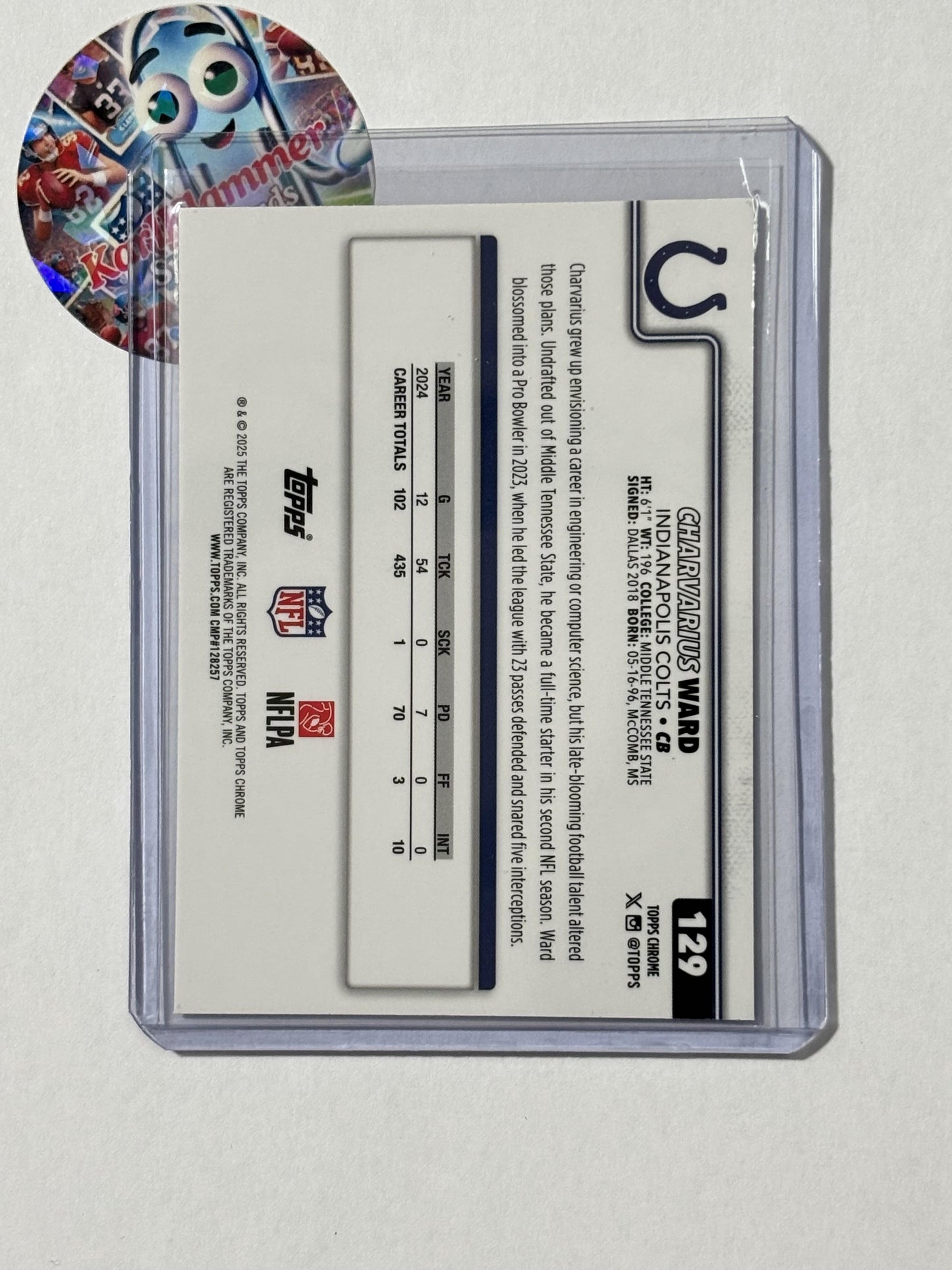 2025 Topps Chrome #129 Charvarius Ward Red White and Blue Refractor Indianapolis Colts