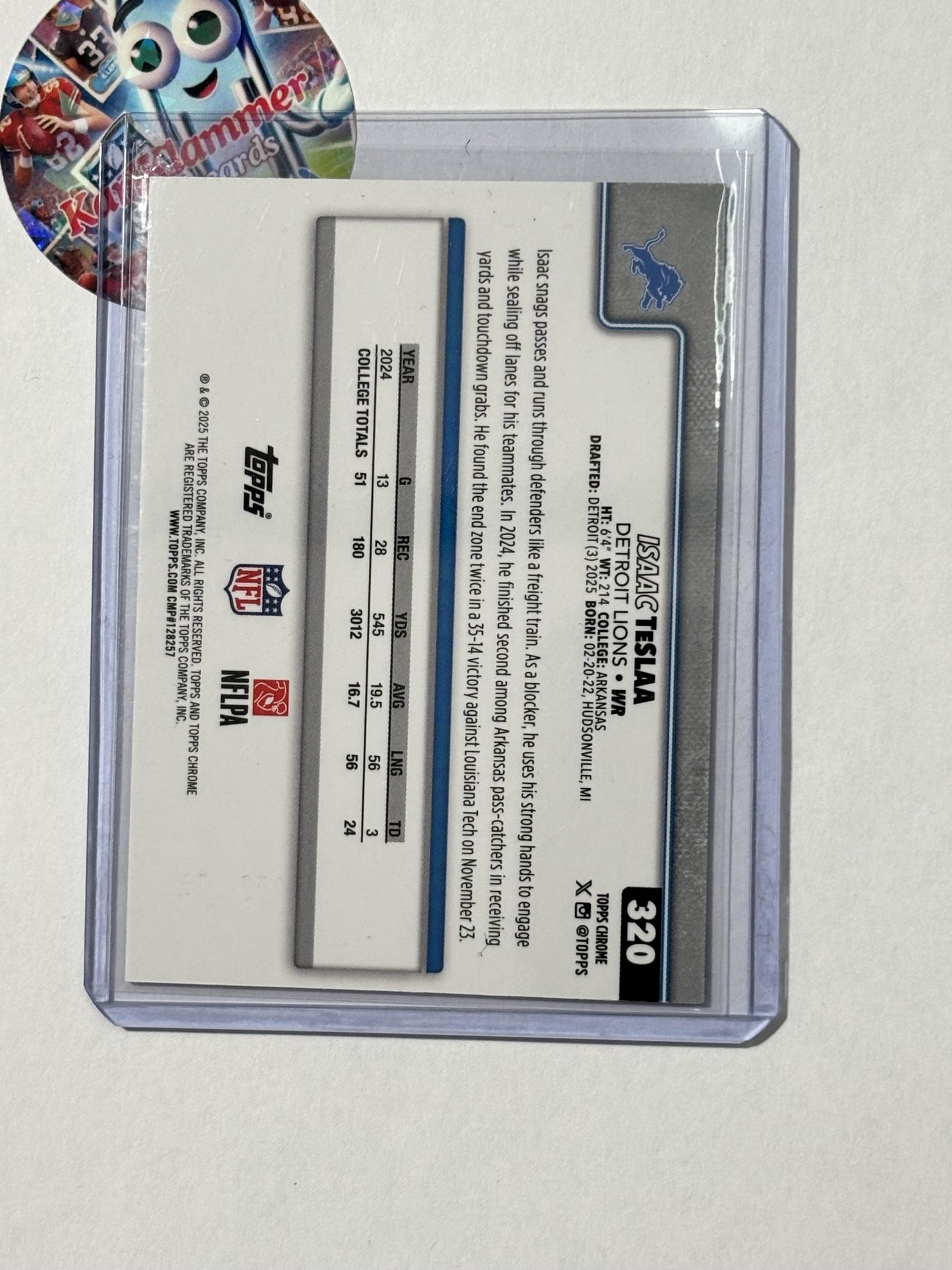 2025 Topps Chrome #320 Isaac TeSlaa Yellow Wave Refractor /275 Detroit Lions RC