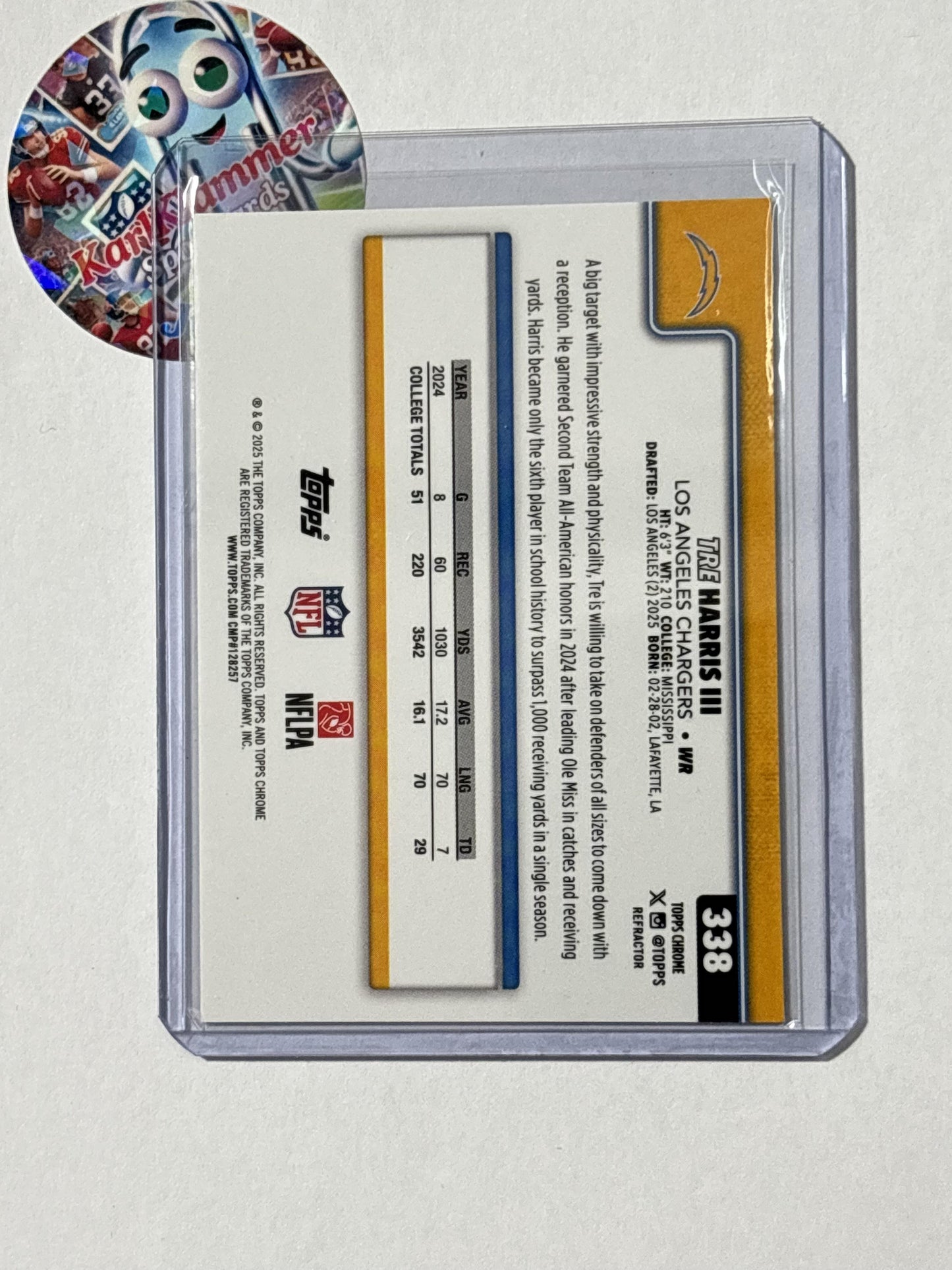 2025 Topps Chrome #338 Tre Harris III Topps Refractor Los Angeles Chargers RC