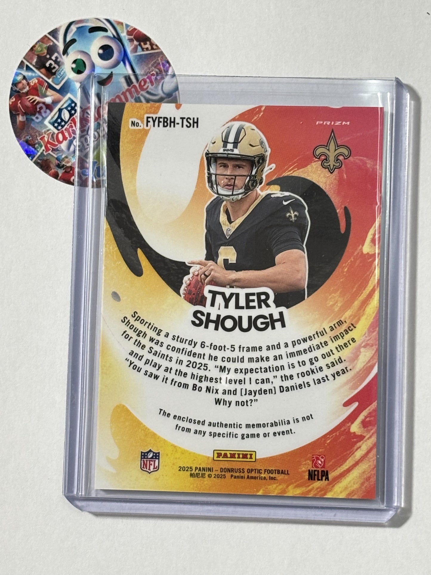 2025 Donruss Optic #FYFBH-TSH Tyler Shough First Year Fresh Blue Hyper New Orleans Saints MEM