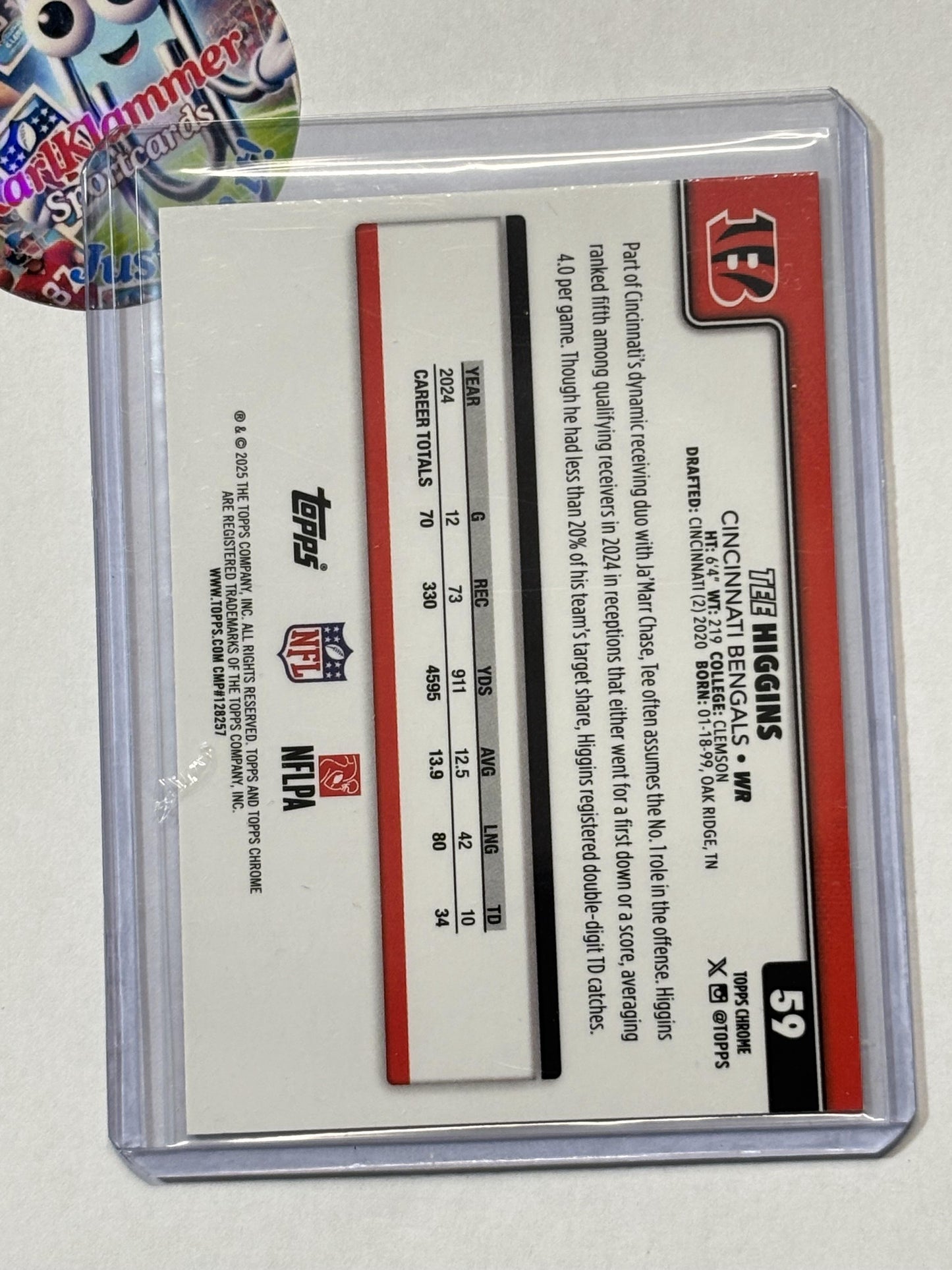 2025 Topps Chrome #59 Tee Higgins Hot Pink X-Fractor Cincinnati Bengals