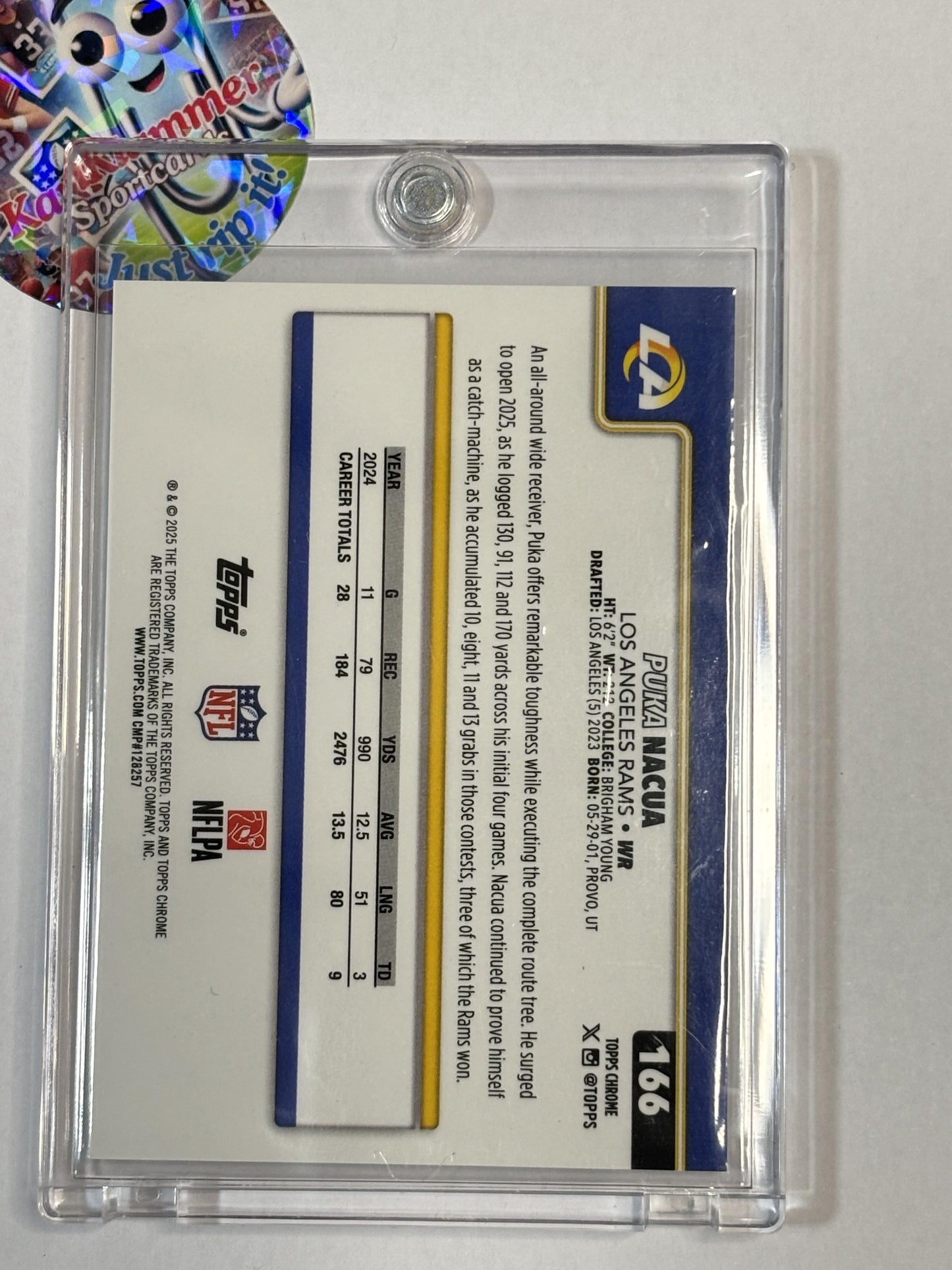 2025 Topps Chrome #166 Puka Nacua Gold Refractor #/50 Los Angeles Rams SN