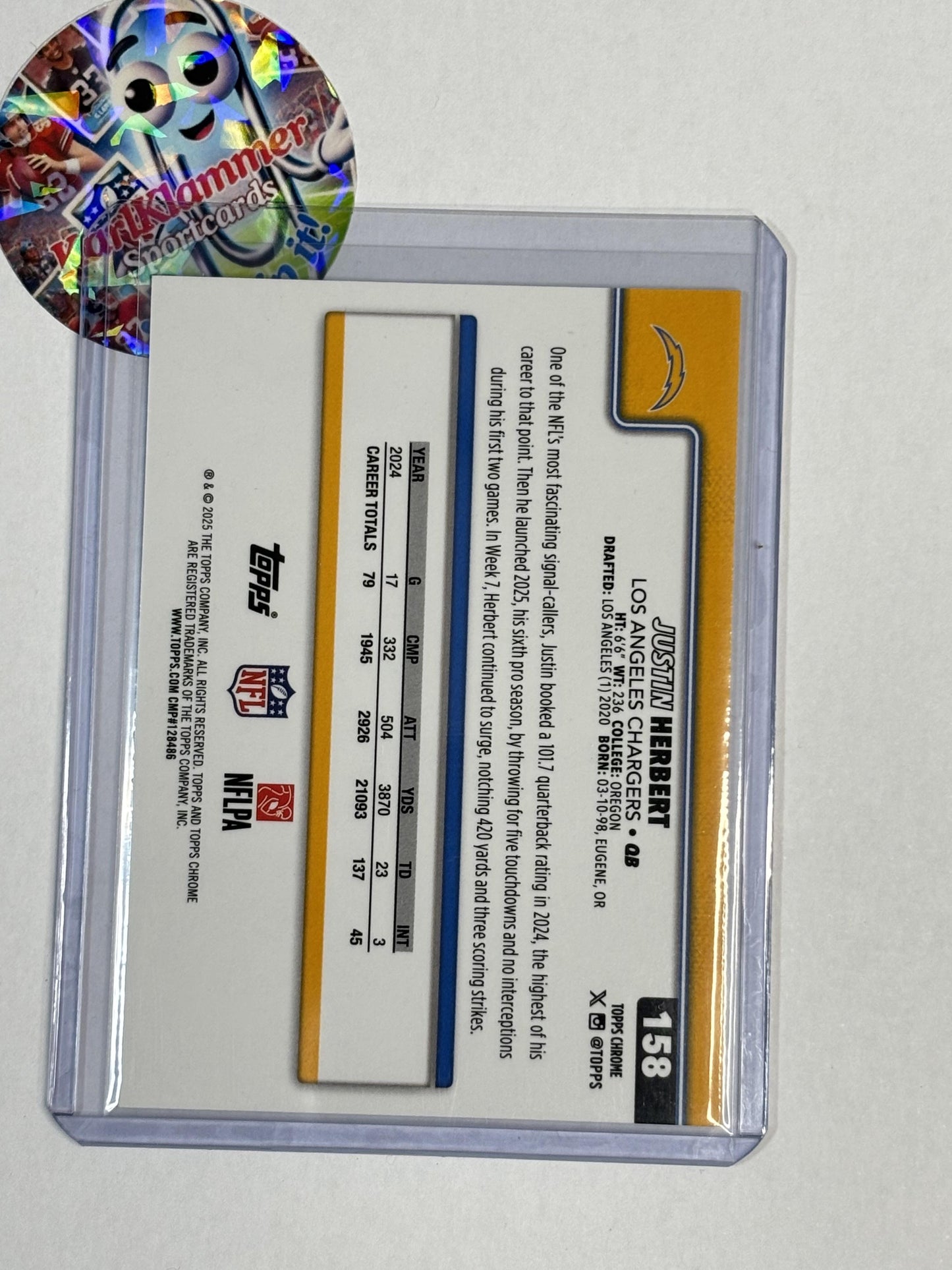 2025 Topps Chrome #158 Justin Herbert Refractor Variation Los Angeles Chargers