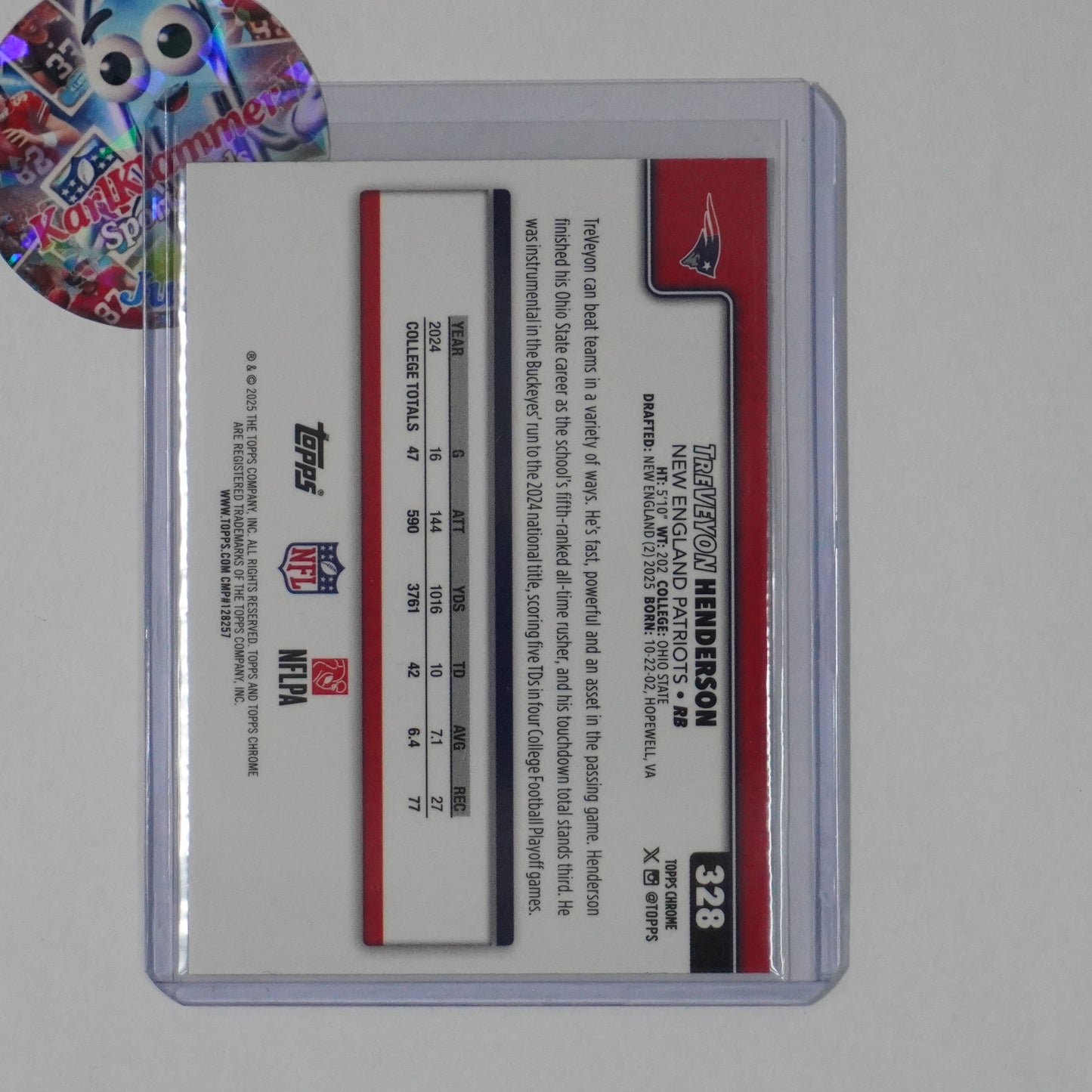 2025 Topps Chrome #328 TreVeyon Henderson Lime Green X-Fractor Patriots