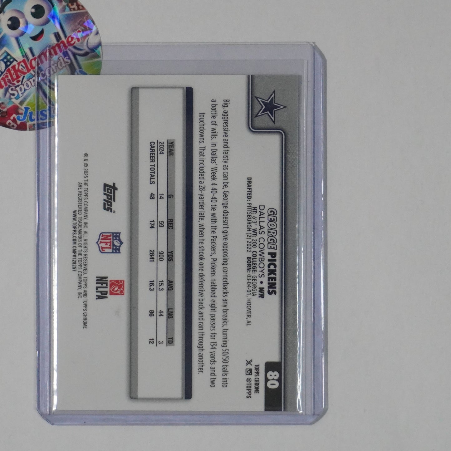 2025 Topps Chrome #80 George Pickens Hot Pink X-Fractor Dallas Cowboys